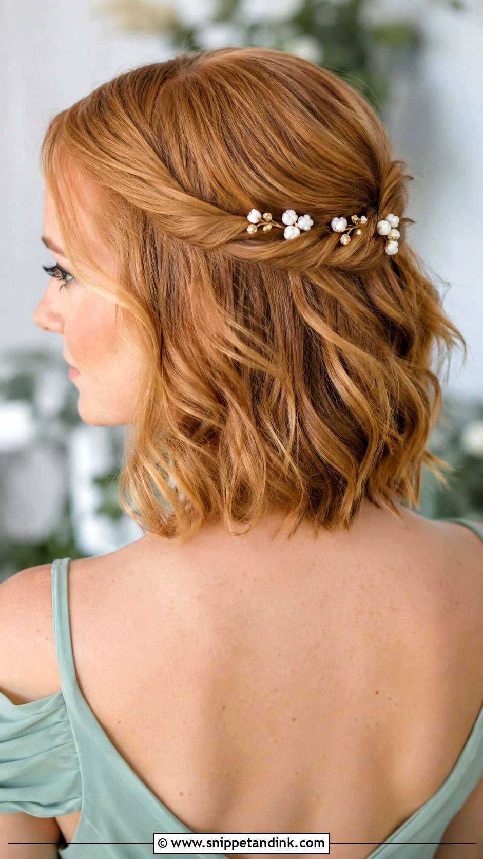 Short Hair Half Up Half Down With Floral Pins - Snippet and Ink - 20 Bridesmaid Hairstyles Half Up Half Down Short Hair