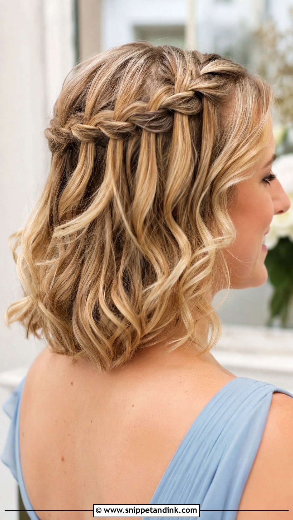 Short Hair Half Up Half Down With Waterfall Braid - Snippet and Ink - 20 Bridesmaid Hairstyles Half Up Half Down Short Hair