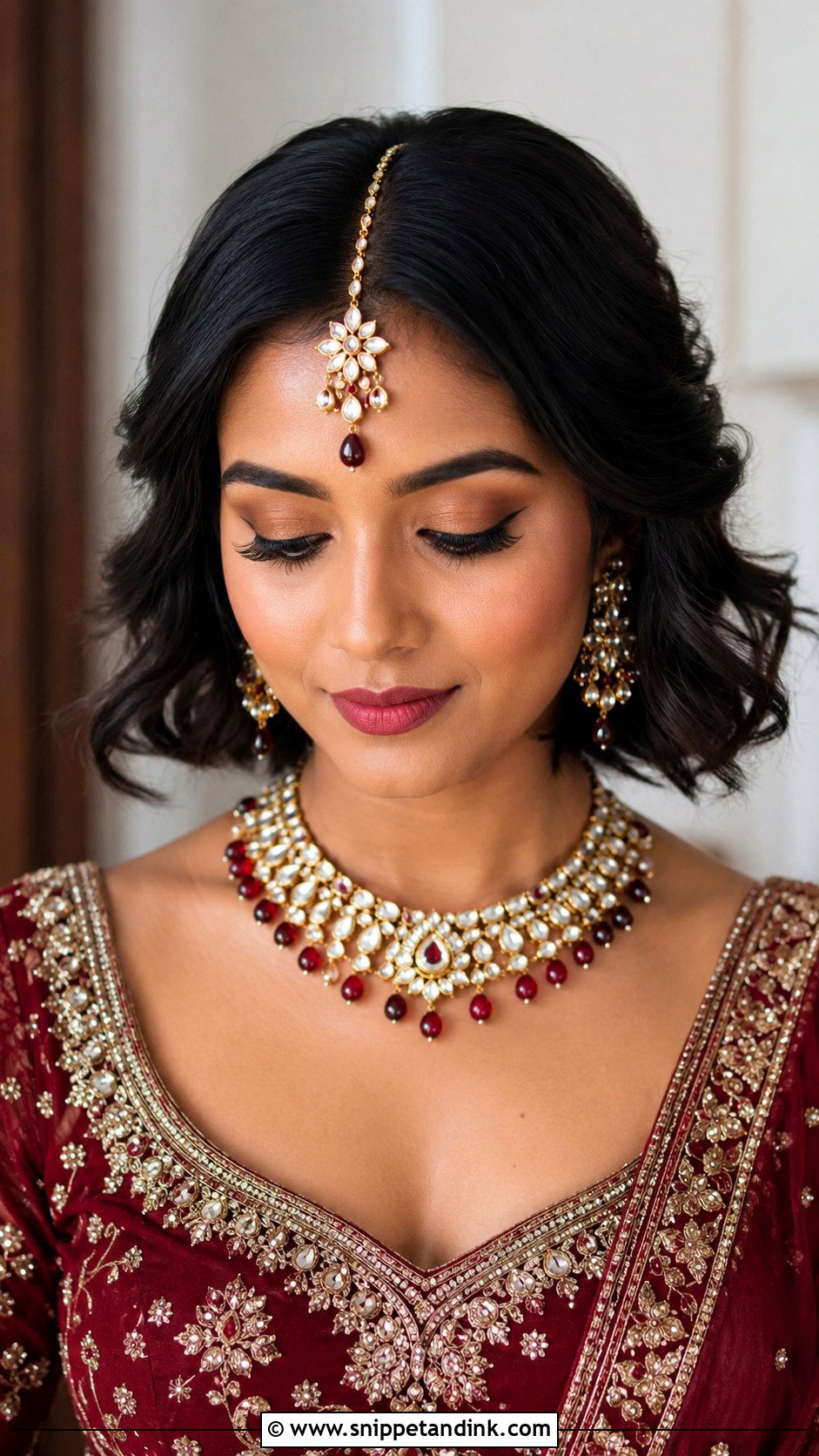 Short Hair Indian Wedding Maang Tikka Hairstyle - Snippet and Ink - 15 Short Hair Indian Wedding Hairstyles