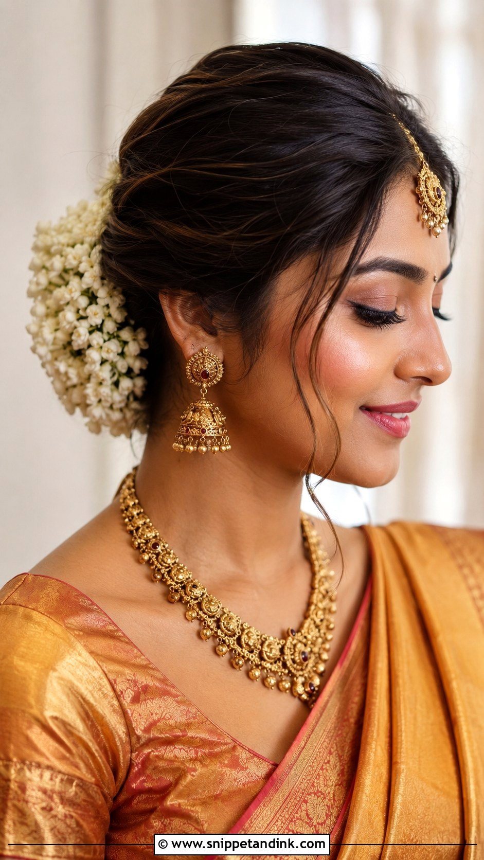 Short Hair Low Bun For Indian Bride - Snippet and Ink - 15 Indian Bridal Hairstyles for Short Hair