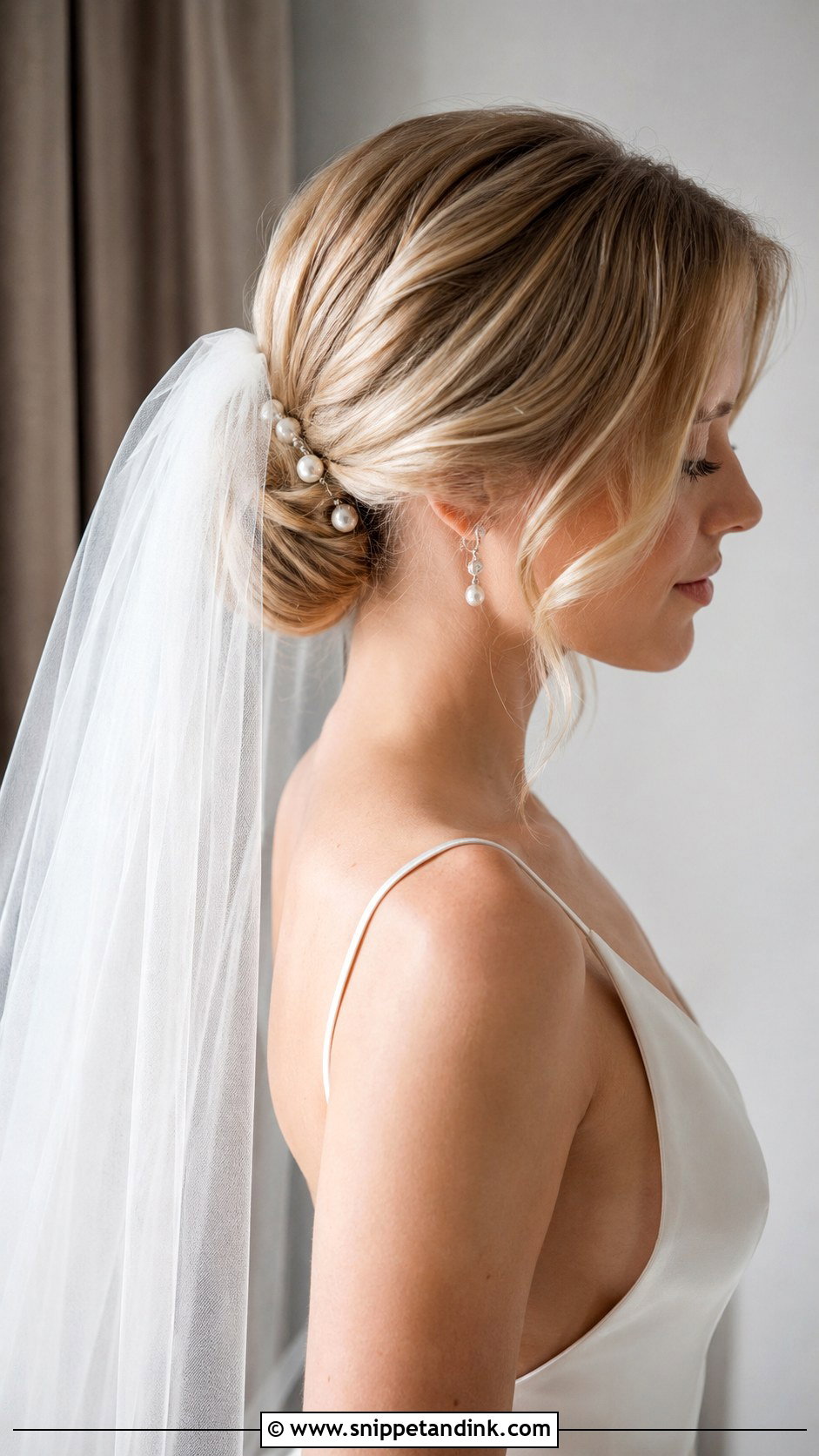 Short Hair Low Chignon - Snippet and Ink - 15 Short Hair Bridal Updo Ideas