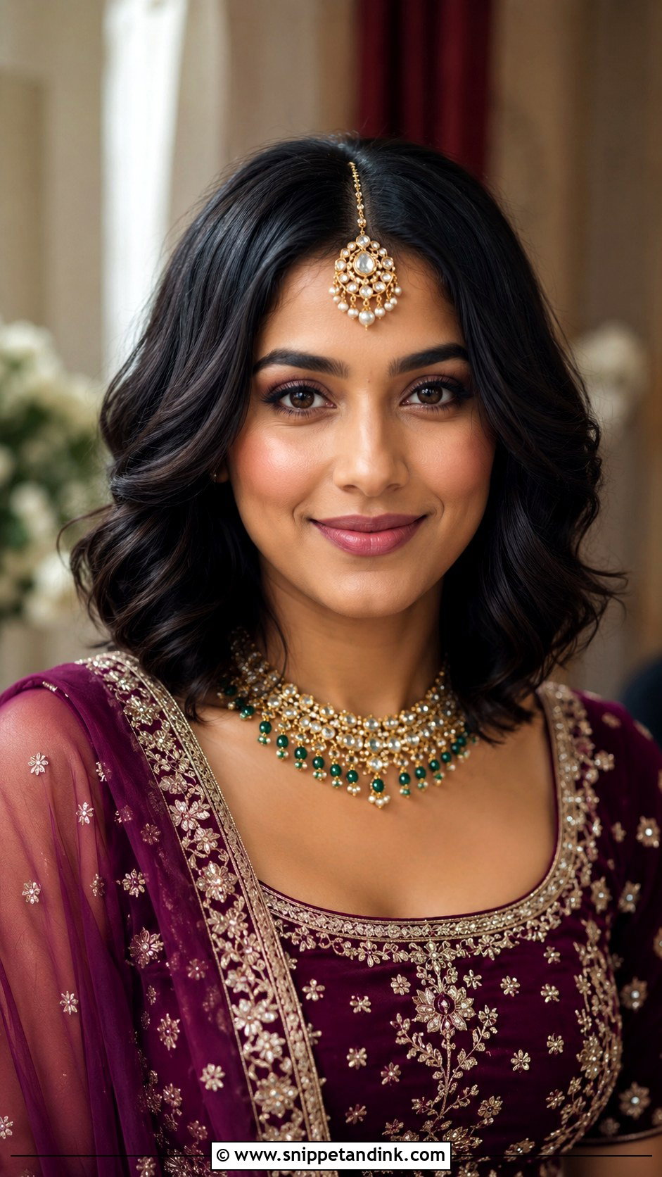 Short Hair Maang Tikka Engagement Hairstyle - Snippet and Ink - 15 Short Hair Indian Engagement Hairstyles