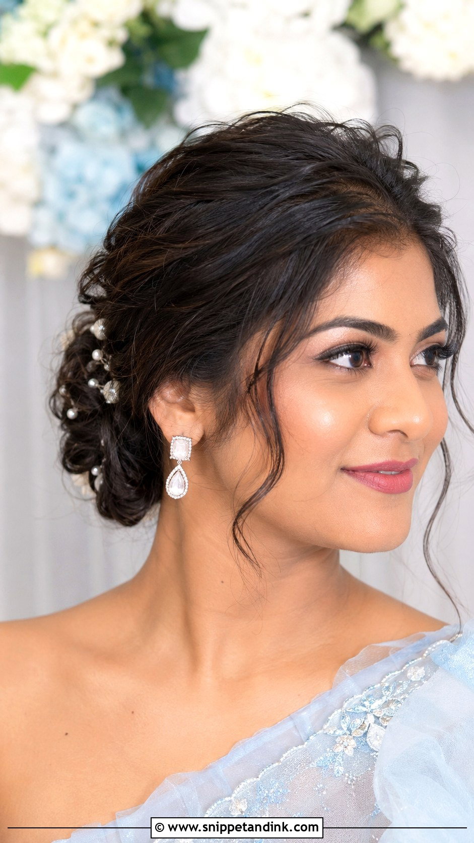 Short Hair Messy Bun Engagement Hairstyle - Snippet and Ink - 15 Short Hair Indian Engagement Hairstyles