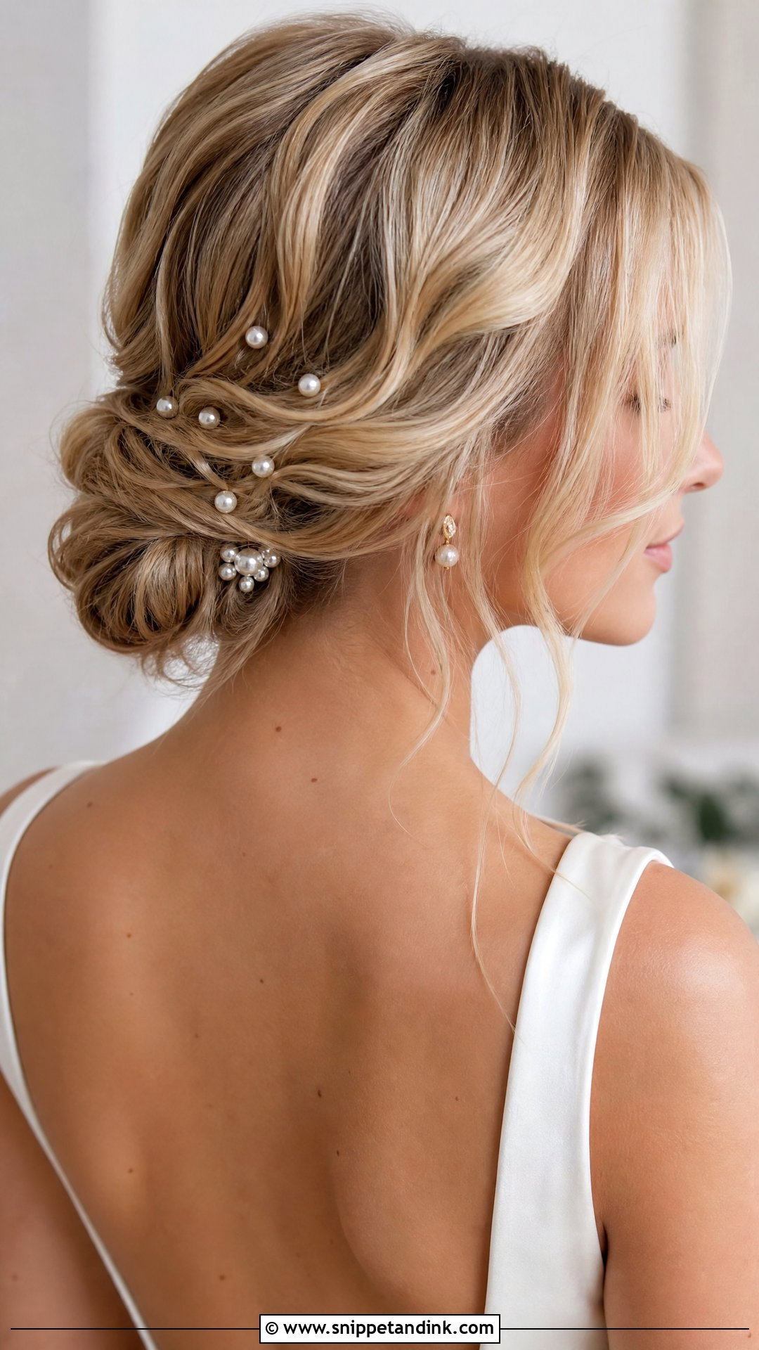 Short Hair Pearl Pin Bridal Updo - Snippet and Ink - 15 Bridal Updo for Short Hair Ideas
