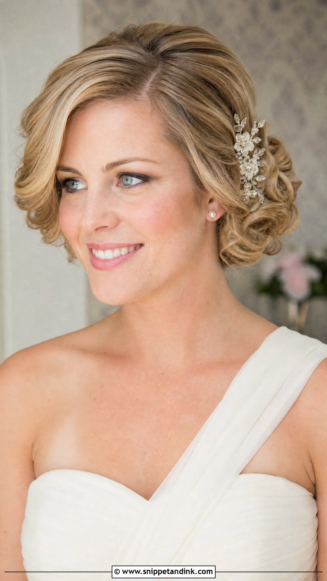Short Hair Side Swept Bridal Updo - Snippet and Ink - 15 Bridal Updo for Short Hair Ideas