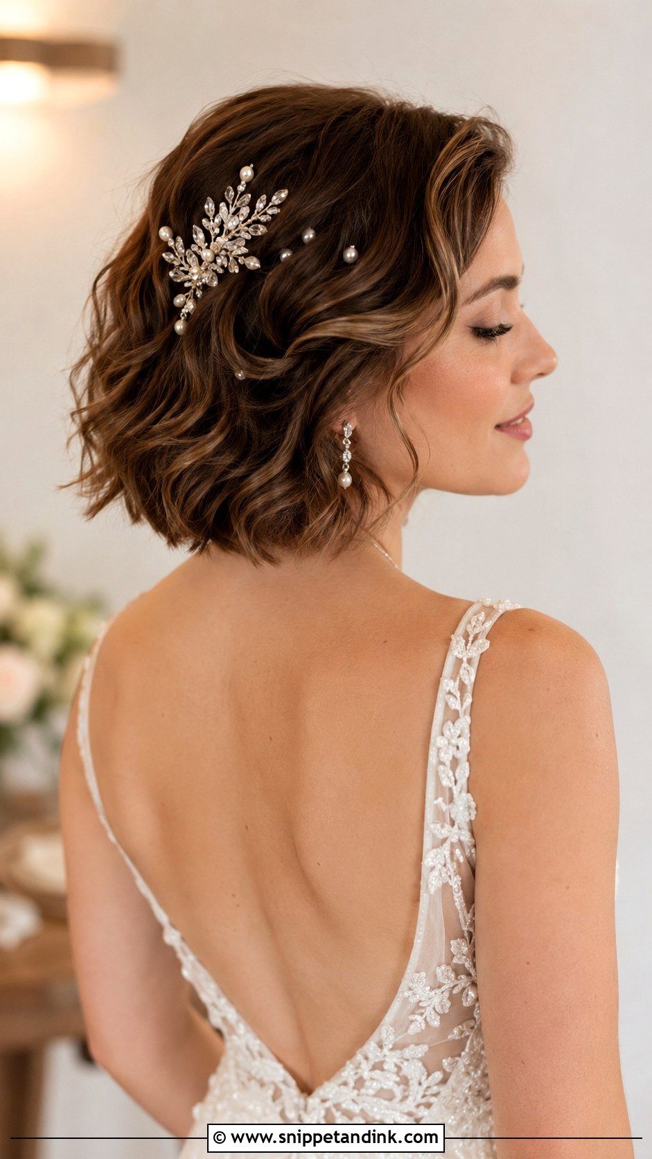 Short Hair Textured Bob with Accessories for Wedding - Snippet and Ink - 20 Hairdos for Short Hair Wedding