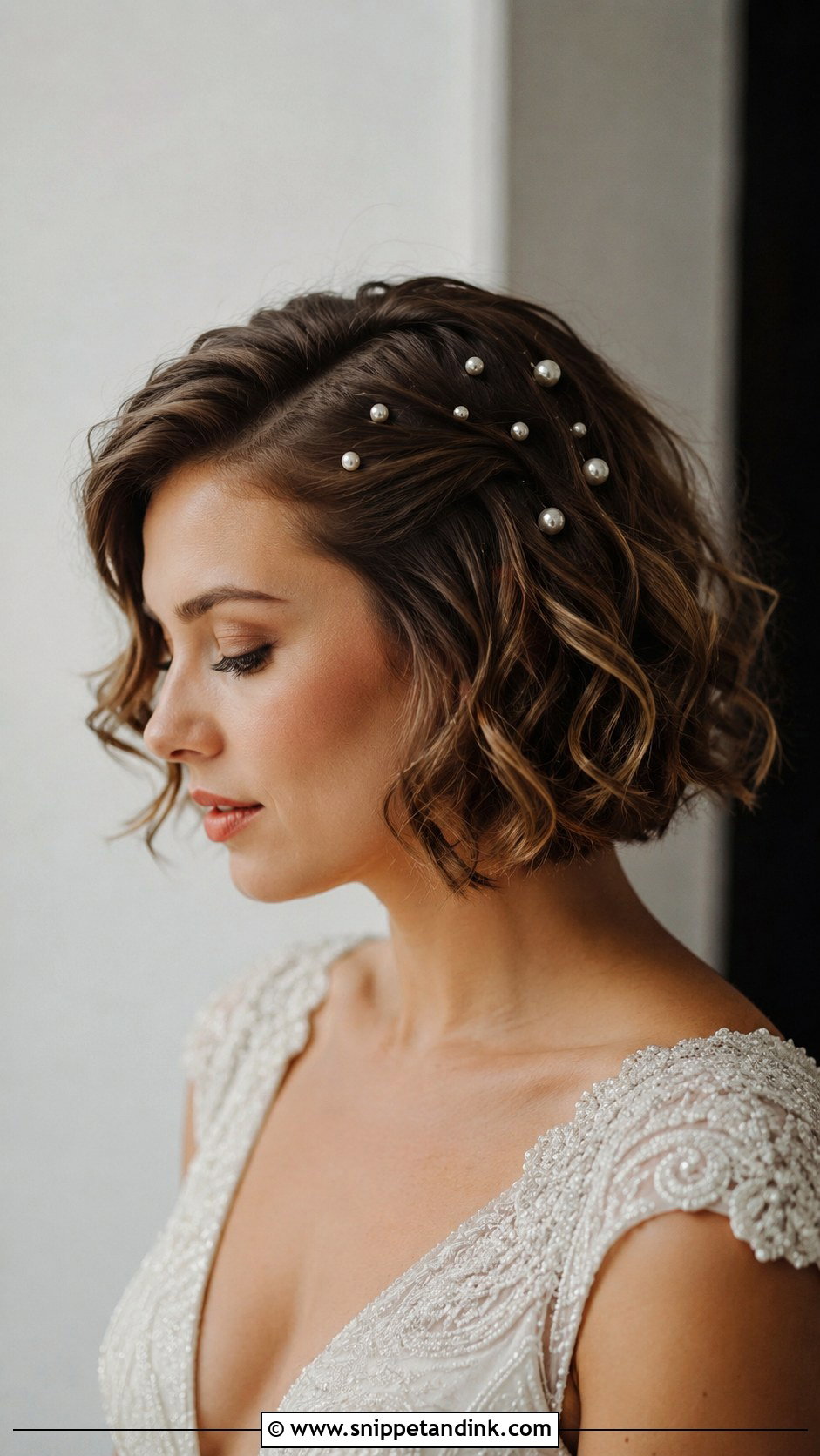 Short Hair Wedding Style With Pearl Pins - Snippet and Ink - 20 Bridal Hair for Short Hair Ideas