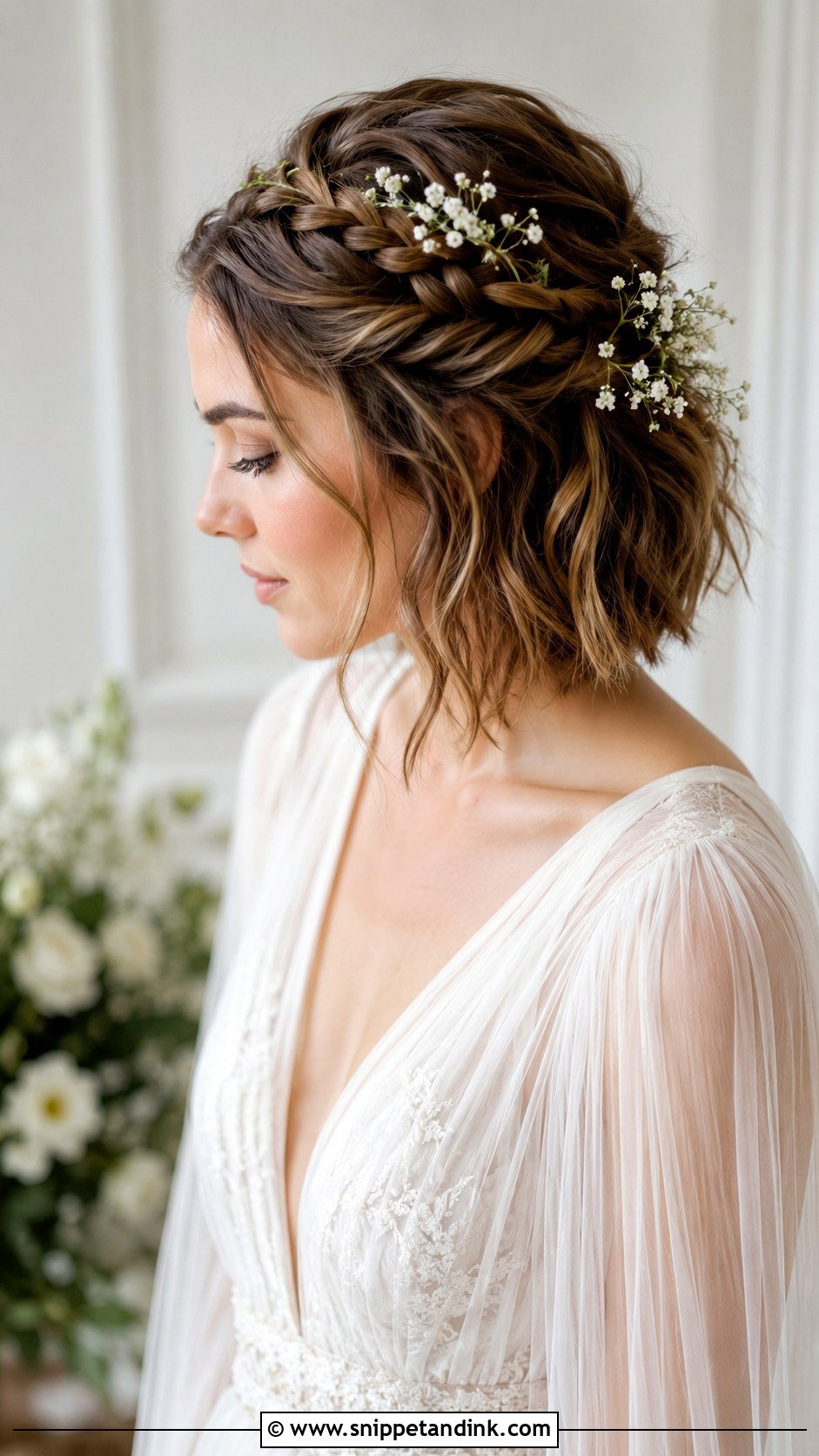 Short Hair With Braided Crown - Snippet and Ink - 25 Short Hair Bride Hairstyles