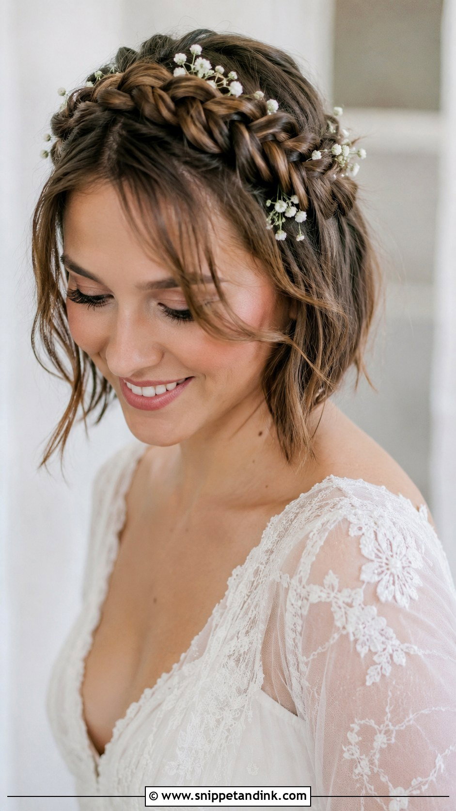 Short Hair With Braided Crown - Snippet and Ink - 25 Short Hair Style for Wedding Ideas