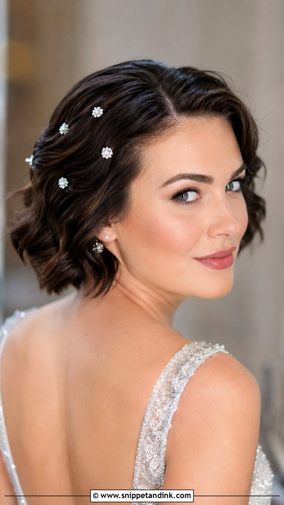 Short Hair With Crystal Pins - Snippet and Ink - 30 Short Hair Bride Ideas