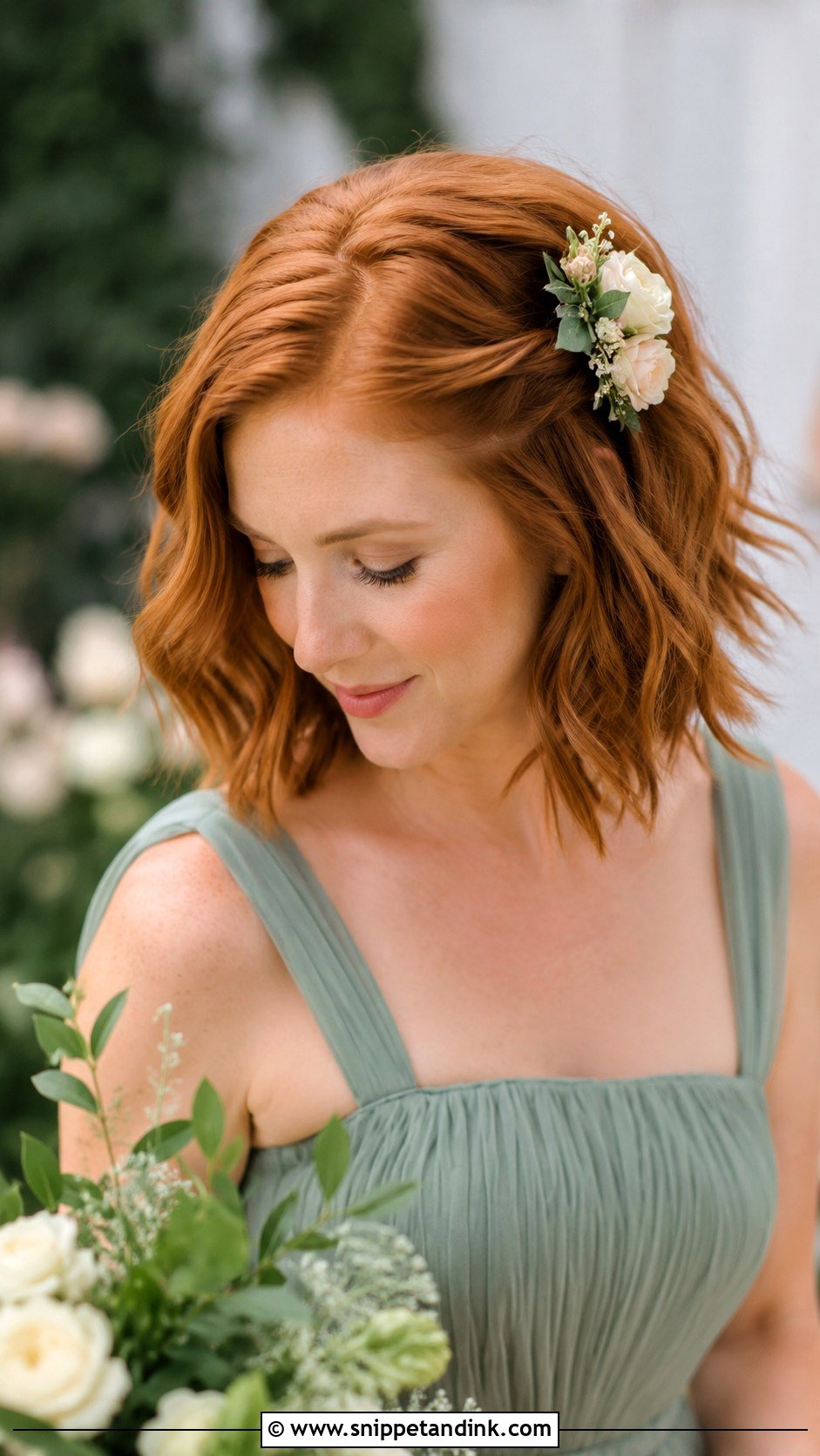 Short Hair With Floral Clip Bridesmaid Hairstyle - Snippet and Ink - 20 Short Hair Wedding Hairstyles Bridesmaid