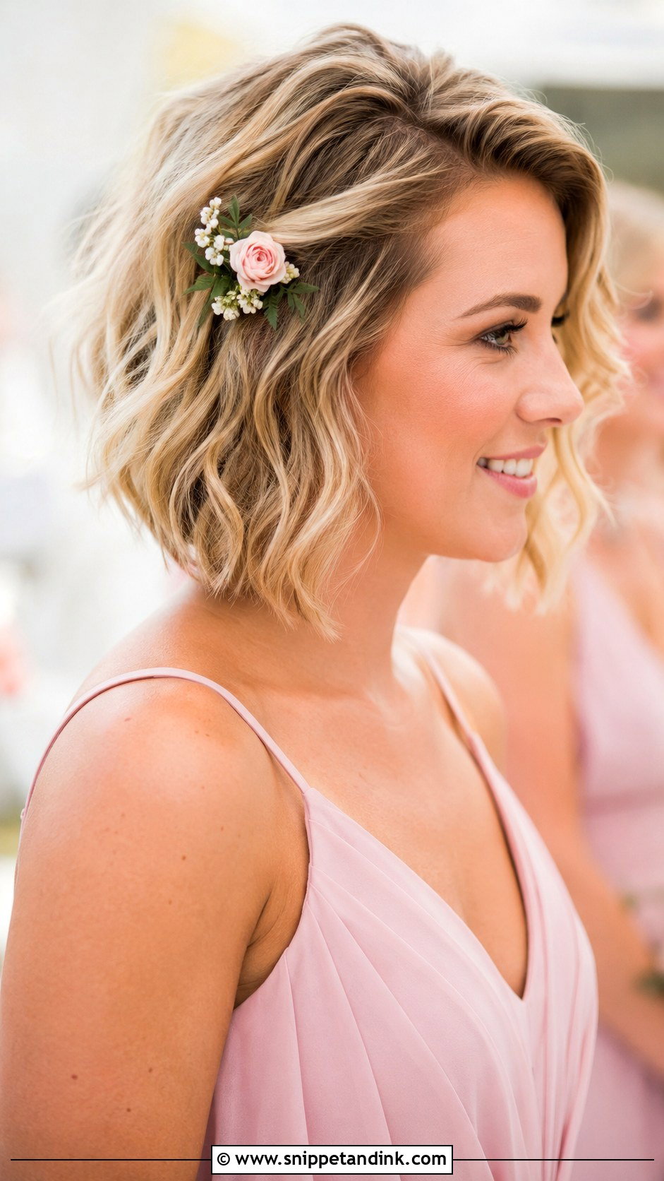 Short Hair With Floral Clip - Snippet and Ink - 30 Short Hair Bridesmaid Hairstyles