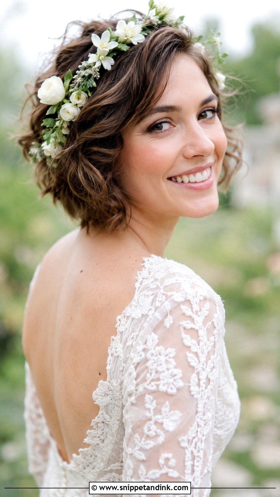 Short Hair With Floral Headband - Snippet and Ink - 25 Short Hair Bridal Hairstyles