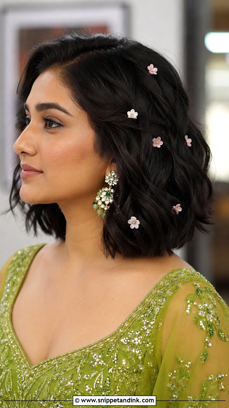 Short Hair With Floral Pins - Snippet and Ink - 35 Mehndi Hairstyles