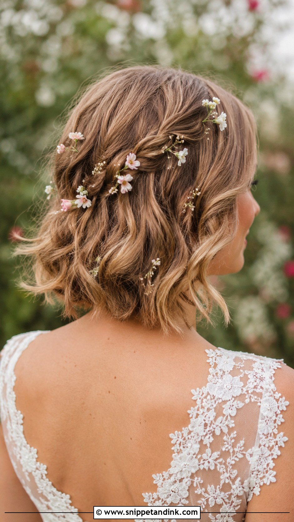 Short Hair With Floral Pins - Snippet and Ink - 25 Bride Short Hairstyles