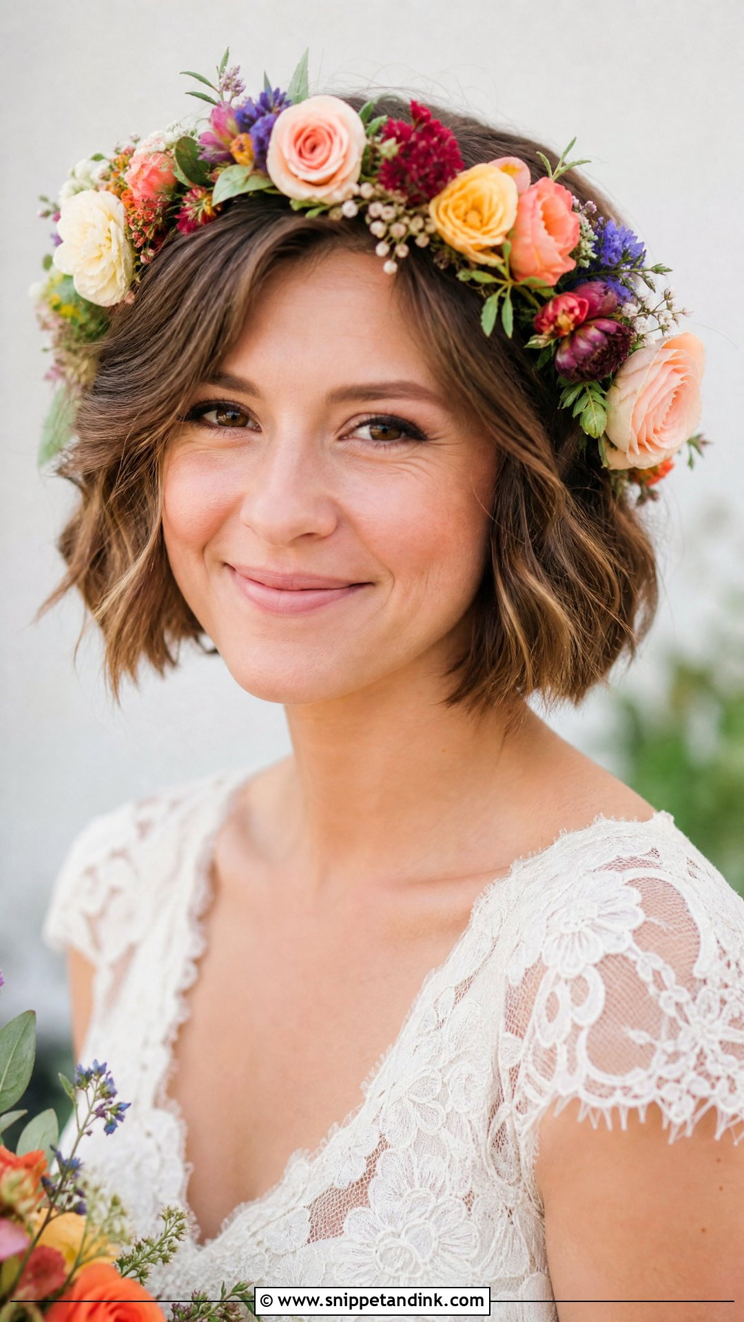 Short Hair With Flower Crown - Snippet and Ink - 20 Short Haired Bride Ideas