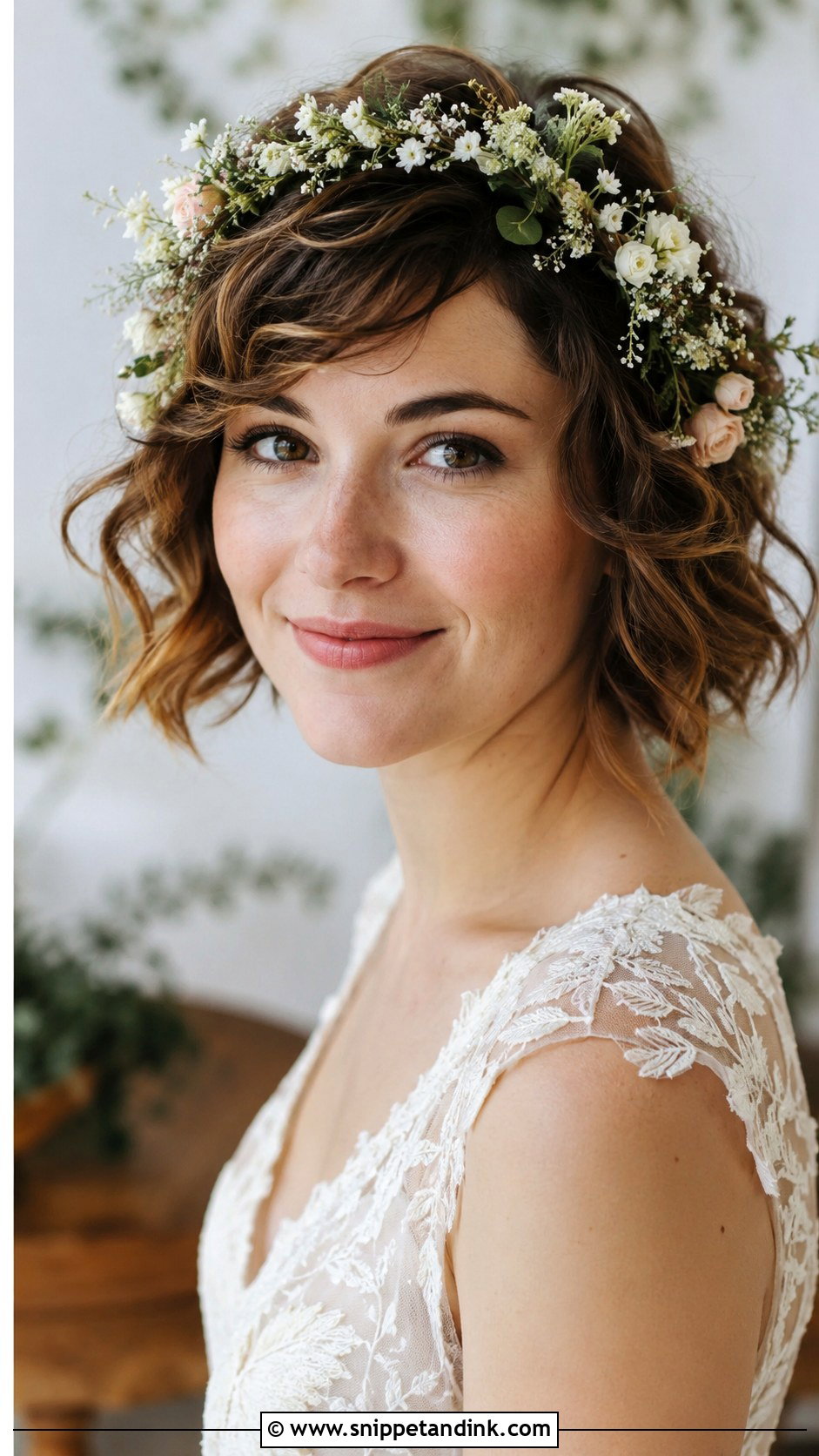 Short Hair With Flower Crown - Snippet and Ink - 20 Wedding Hair Short Hair Ideas