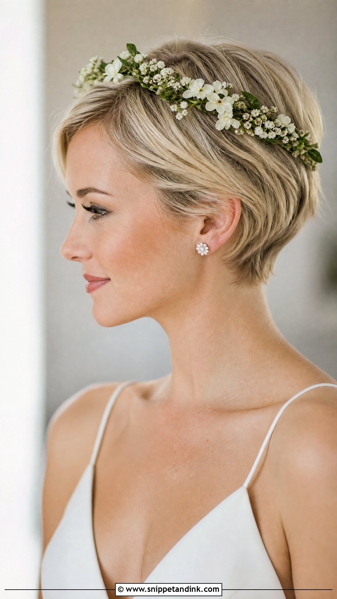 Short Hair With Flower Crown - Snippet and Ink - 20 Wedding Hairstyles with Flower Crown
