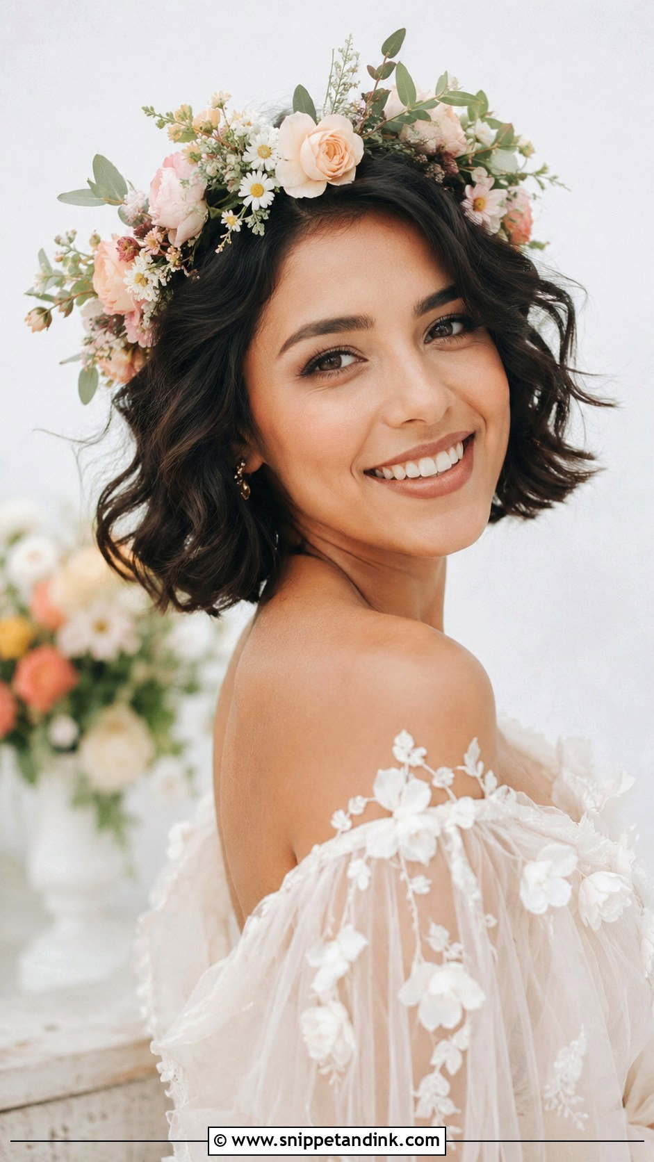 Short Hair With Flower Crown - Snippet and Ink - 25 Short Hair Bridal Hairstyles