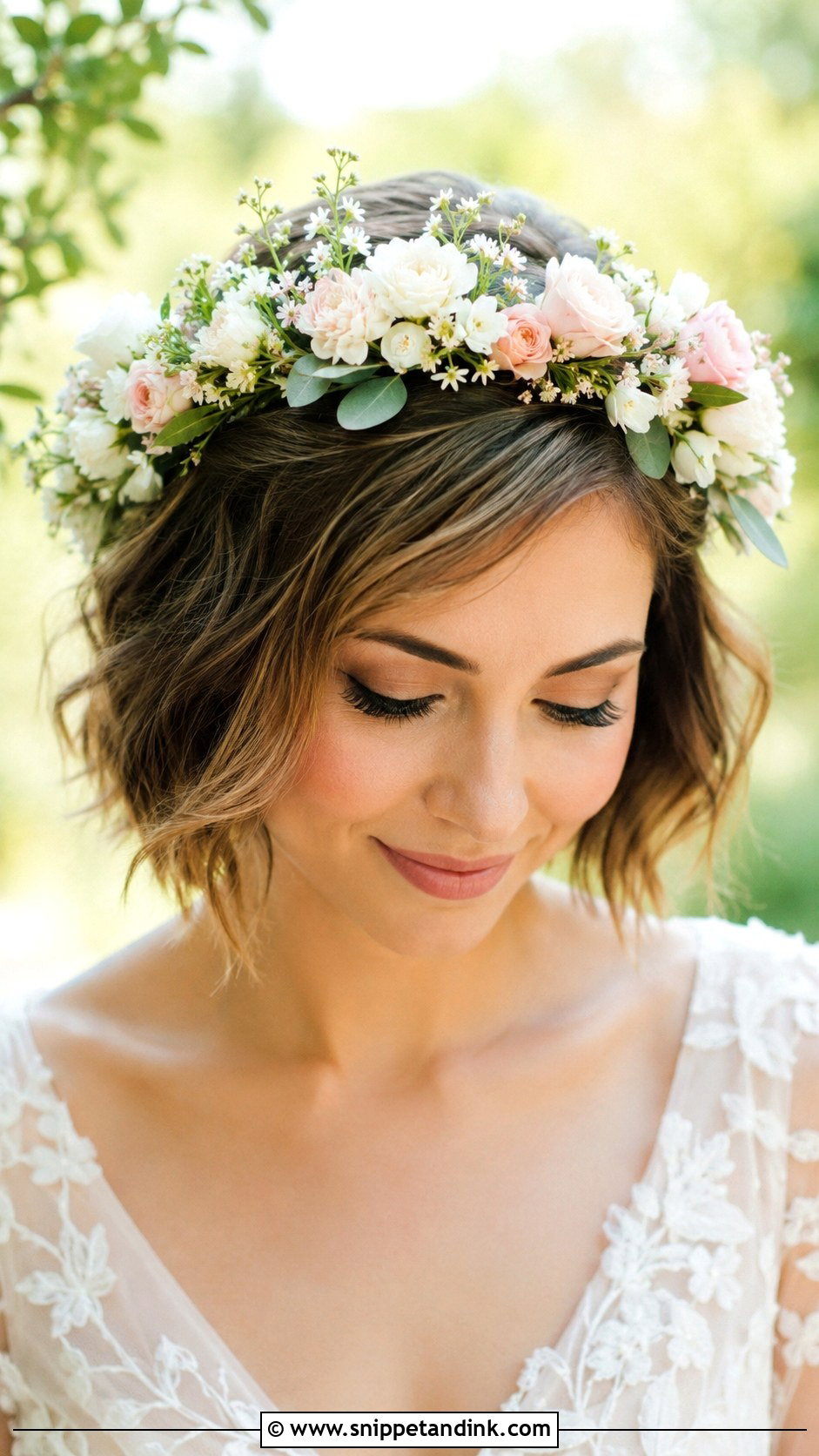 Short Hair With Flower Crown - Snippet and Ink - 30 Short Wedding Hairstyles