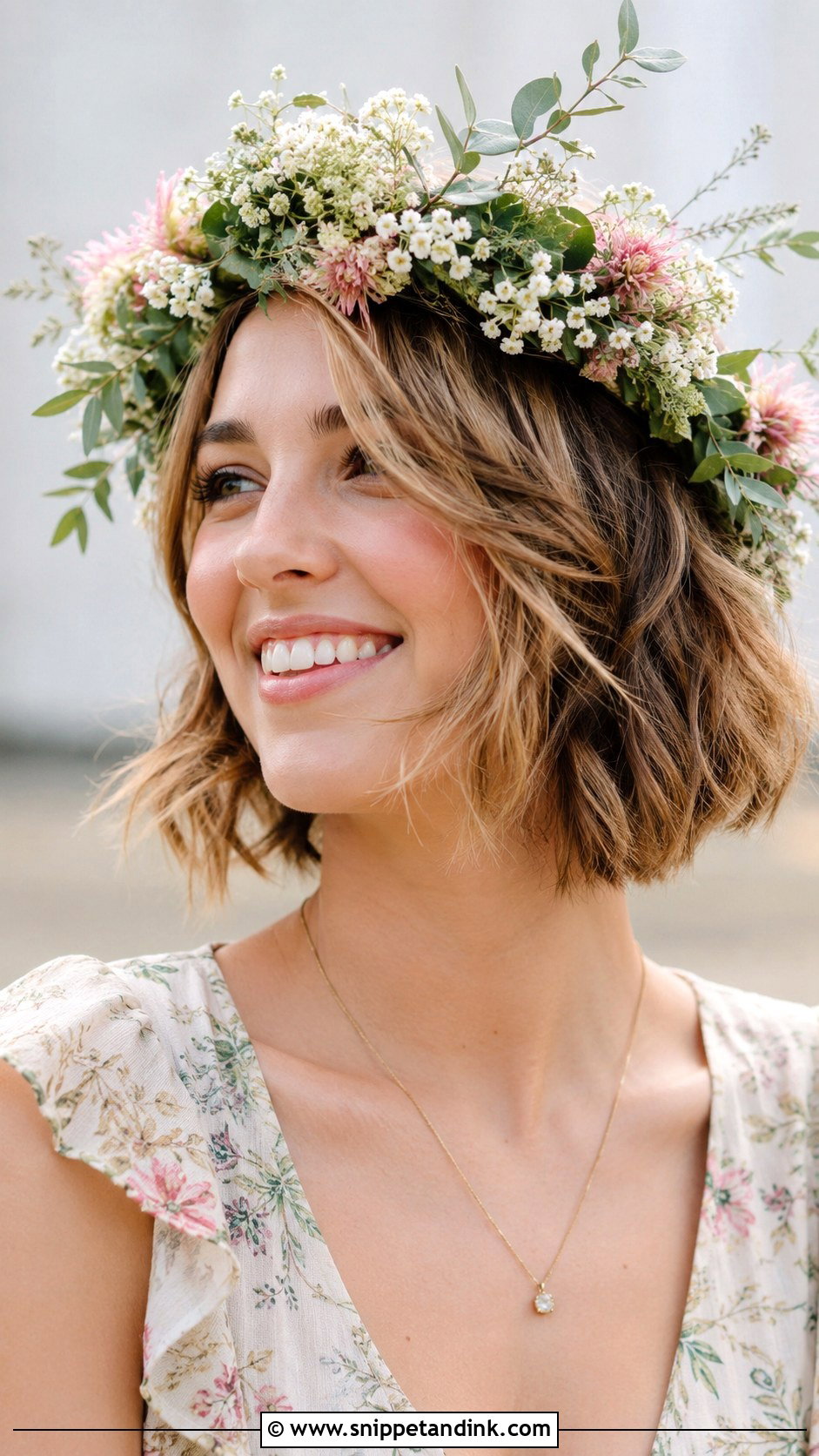 Short Hair With Flower Crown - Snippet and Ink - 30 Wedding Guest Hairstyles for Short Hair
