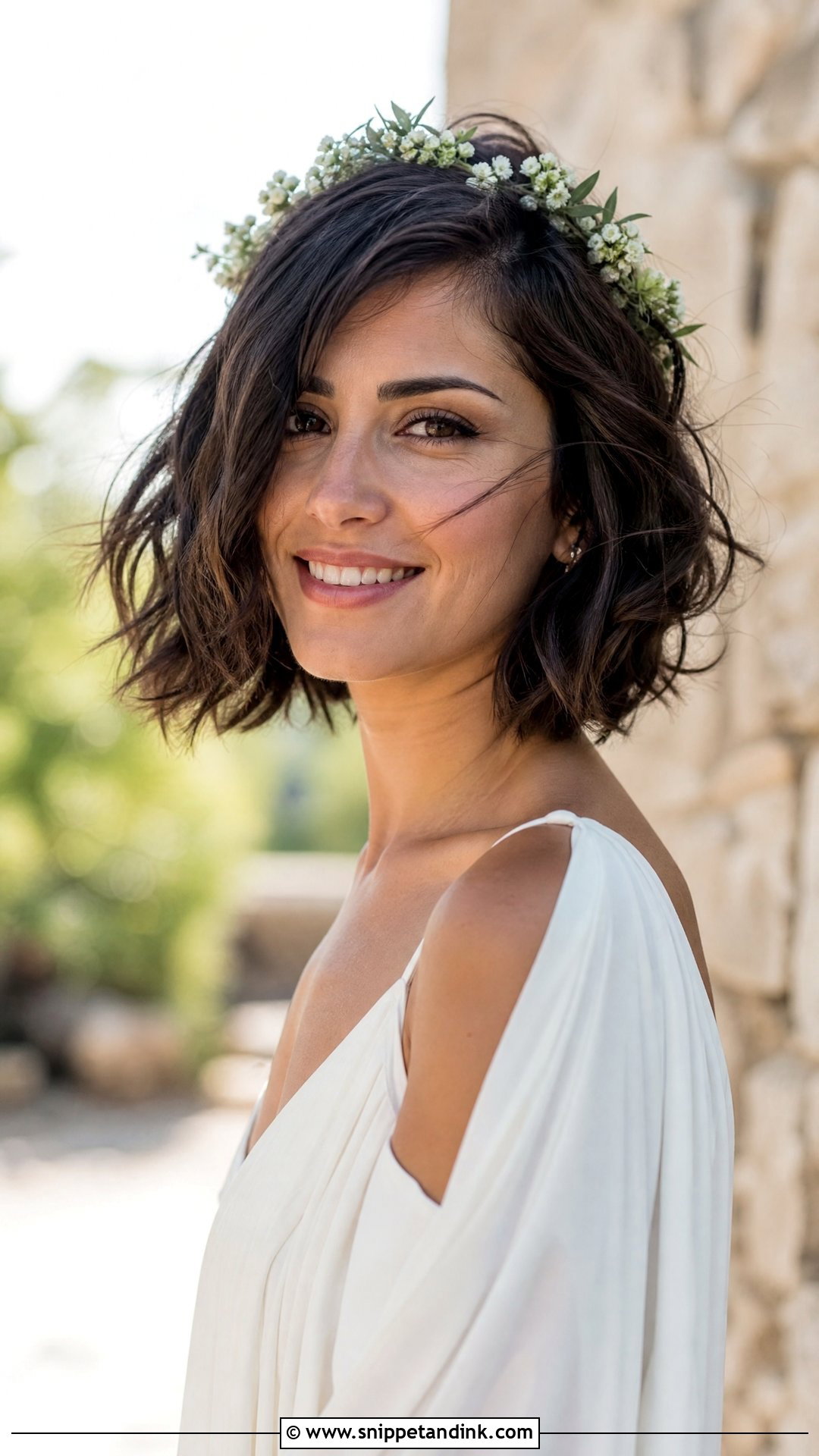Short Hair With Flower Crown Wedding Hairstyle - Snippet and Ink - 15 Cute Hairstyles for Short Hair for Wedding