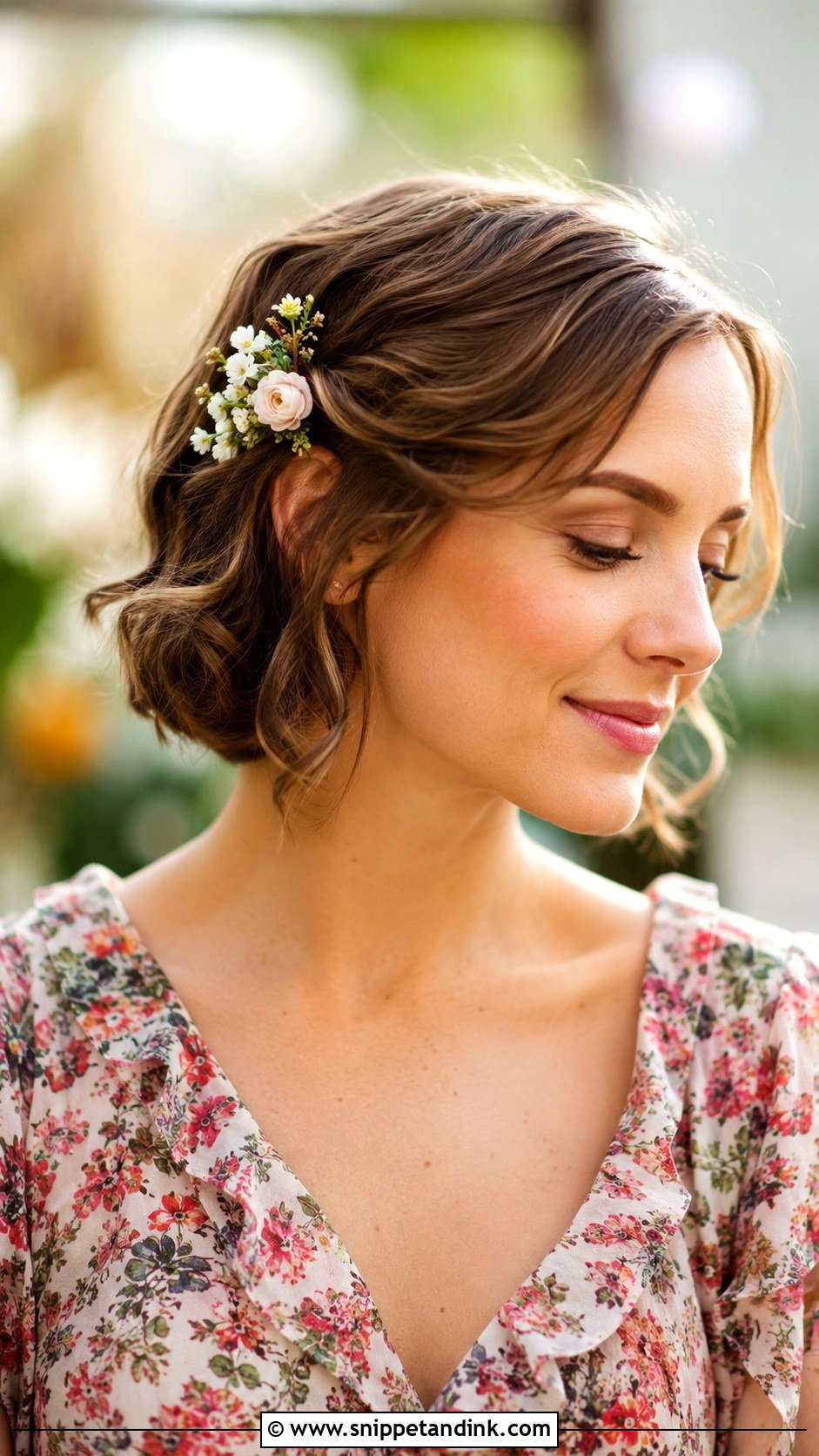 Short Hair With Flowers - Snippet and Ink - 30 Short Hair Styles for Wedding Guest