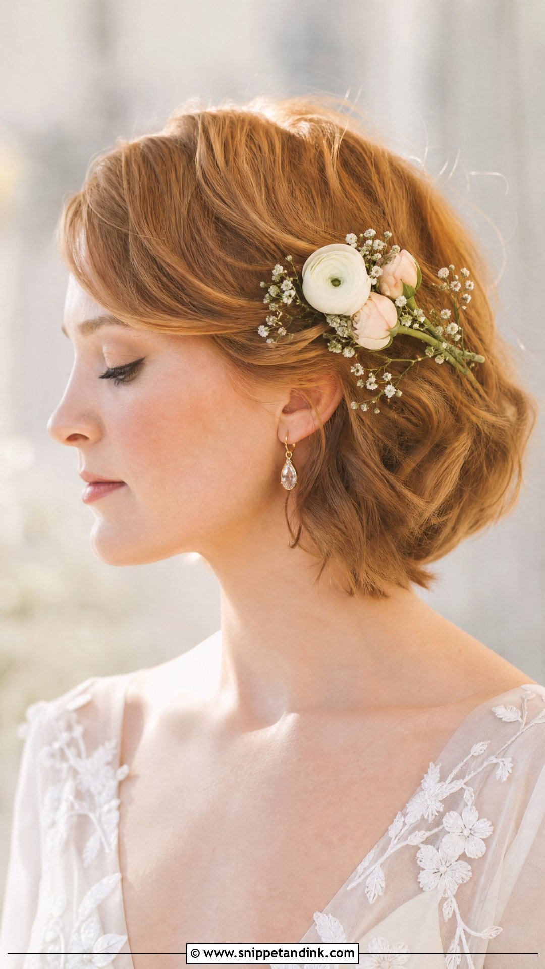 Short Hair With Fresh Flowers - Snippet and Ink - 20 Short Hair Wedding Hairstyles the Bride