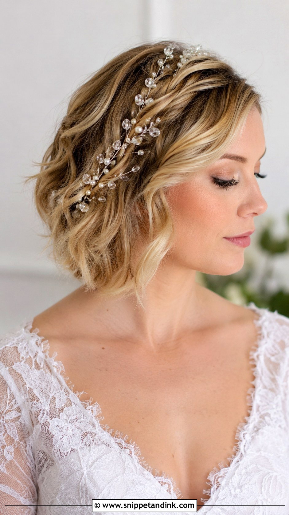 Short Hair With Hair Vine Accessory - Snippet and Ink - 20 Wedding Hair Short Hair Ideas
