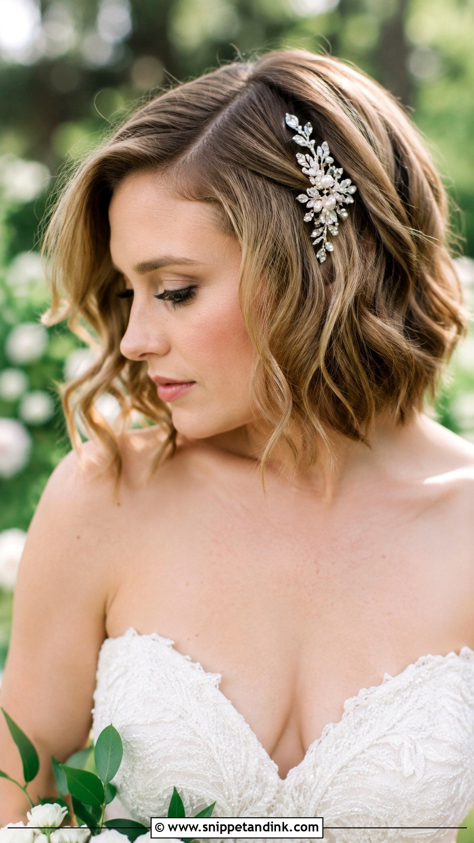 Short Hair With Loose Waves And Comb - Snippet and Ink - 30 Short Hair Bride Ideas