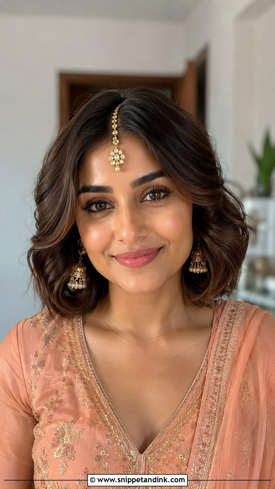 Short Hair With Maang Tikka - Snippet and Ink - 15 Maangtikka Hairstyles