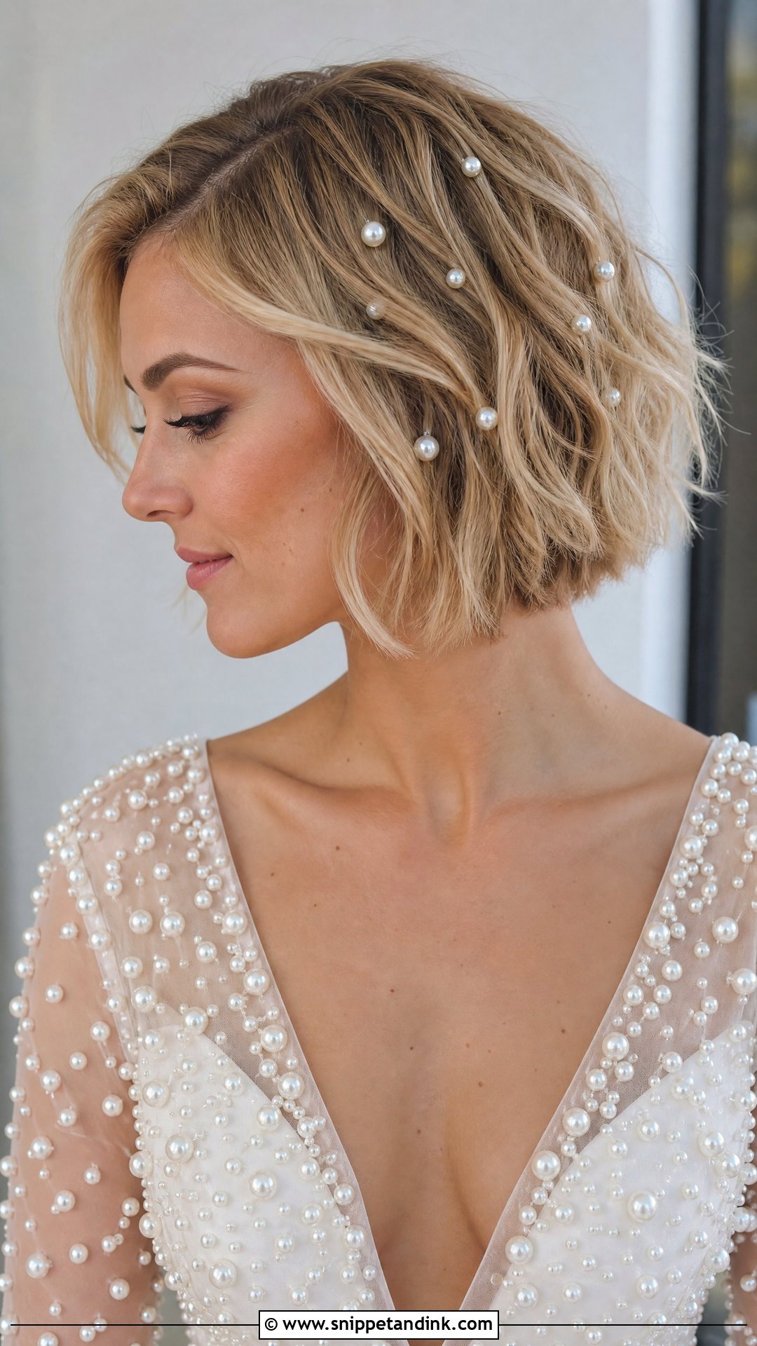Short Hair With Pearl Accessories - Snippet and Ink - 20 Short Haired Bride Ideas