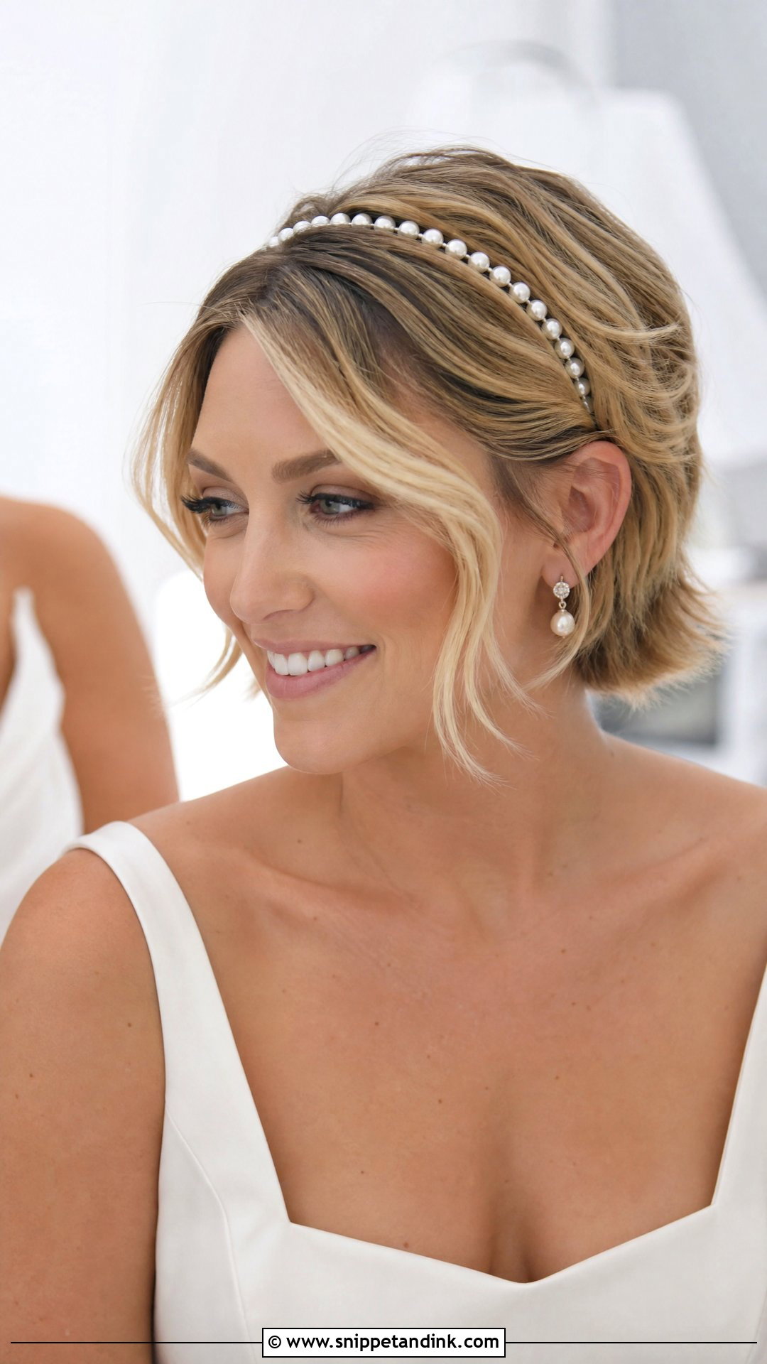 Short Hair With Pearl Headband Wedding Hairstyle - Snippet and Ink - 15 Cute Hairstyles for Short Hair for Wedding