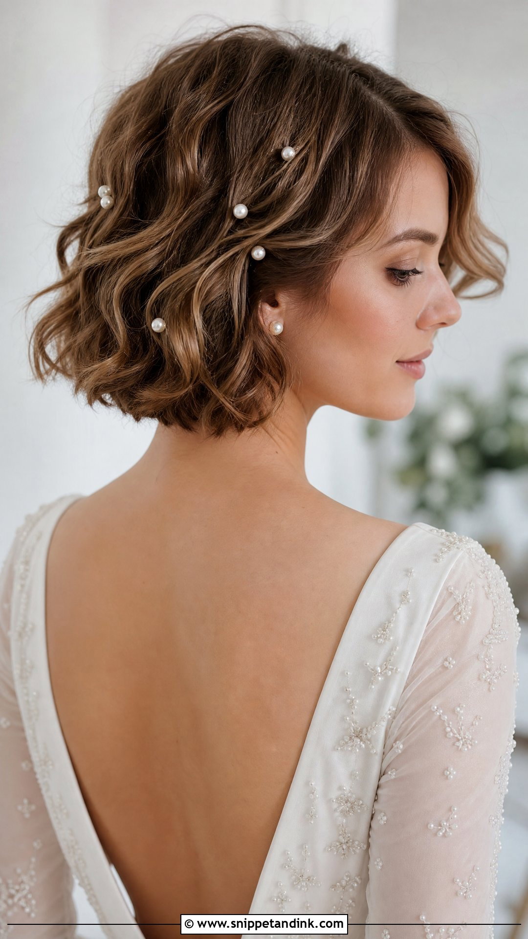 Short Hair With Pearl Pins - Snippet and Ink - 30 Short Bridal Hair Ideas