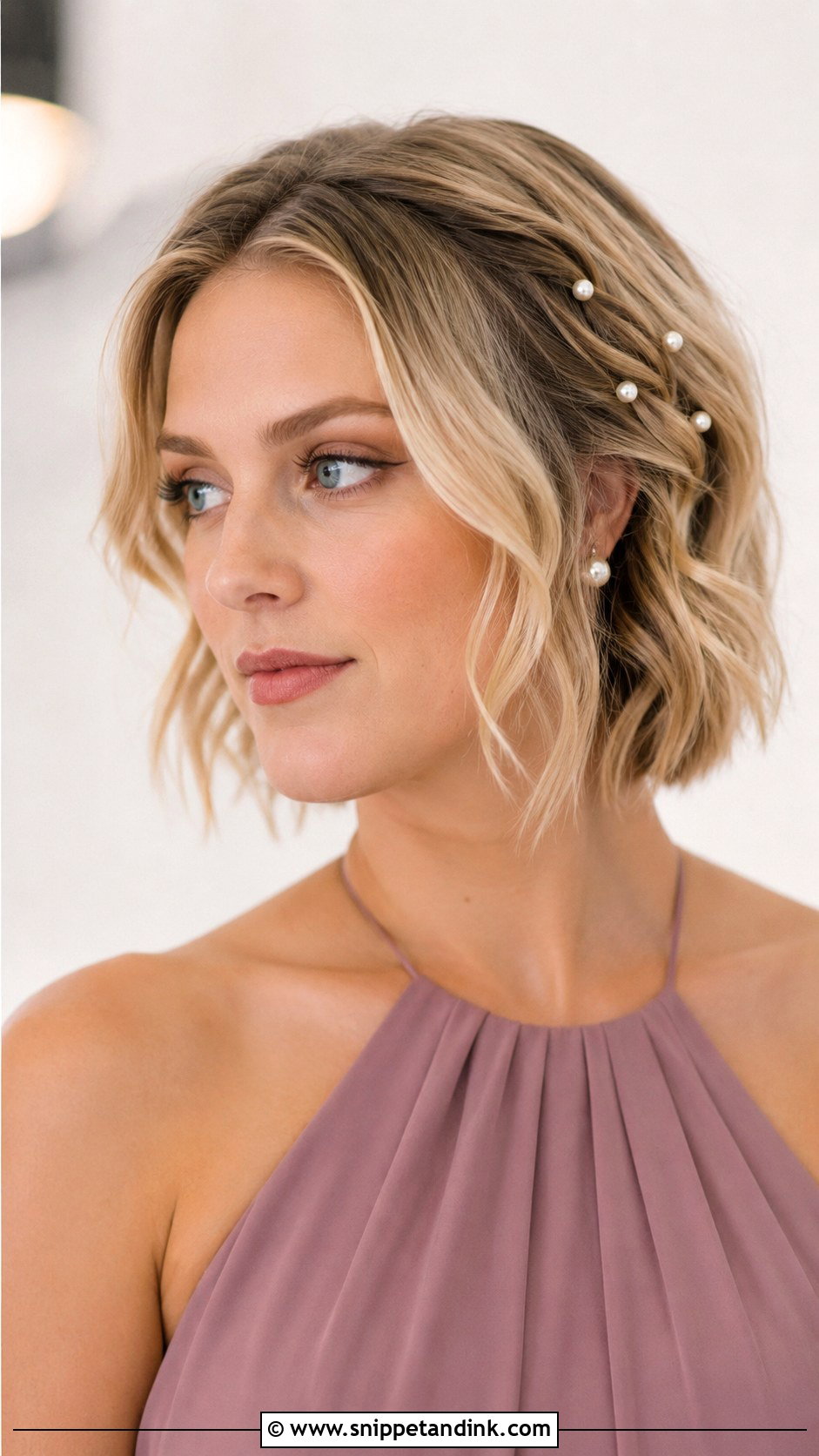 Short Hair With Pearl Pins Bridesmaid Hairstyle - Snippet and Ink - 20 Bridesmaids Hairstyles for Short Hair