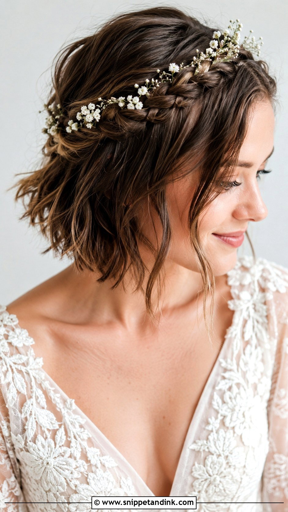 Short Hair With a Braided Crown - Snippet and Ink - 20 Bridal Hairstyle for Short Hair Ideas