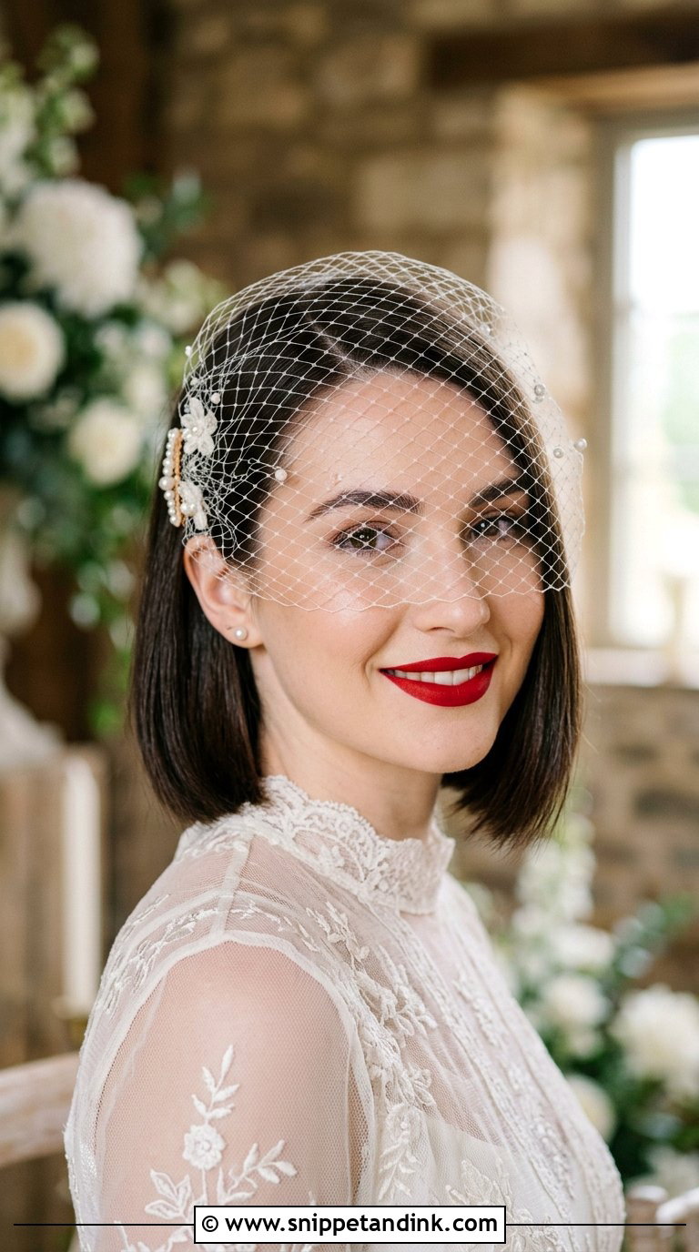 Short Hair with Birdcage Veil - Snippet and Ink - 20 Brides with Short Hair Ideas