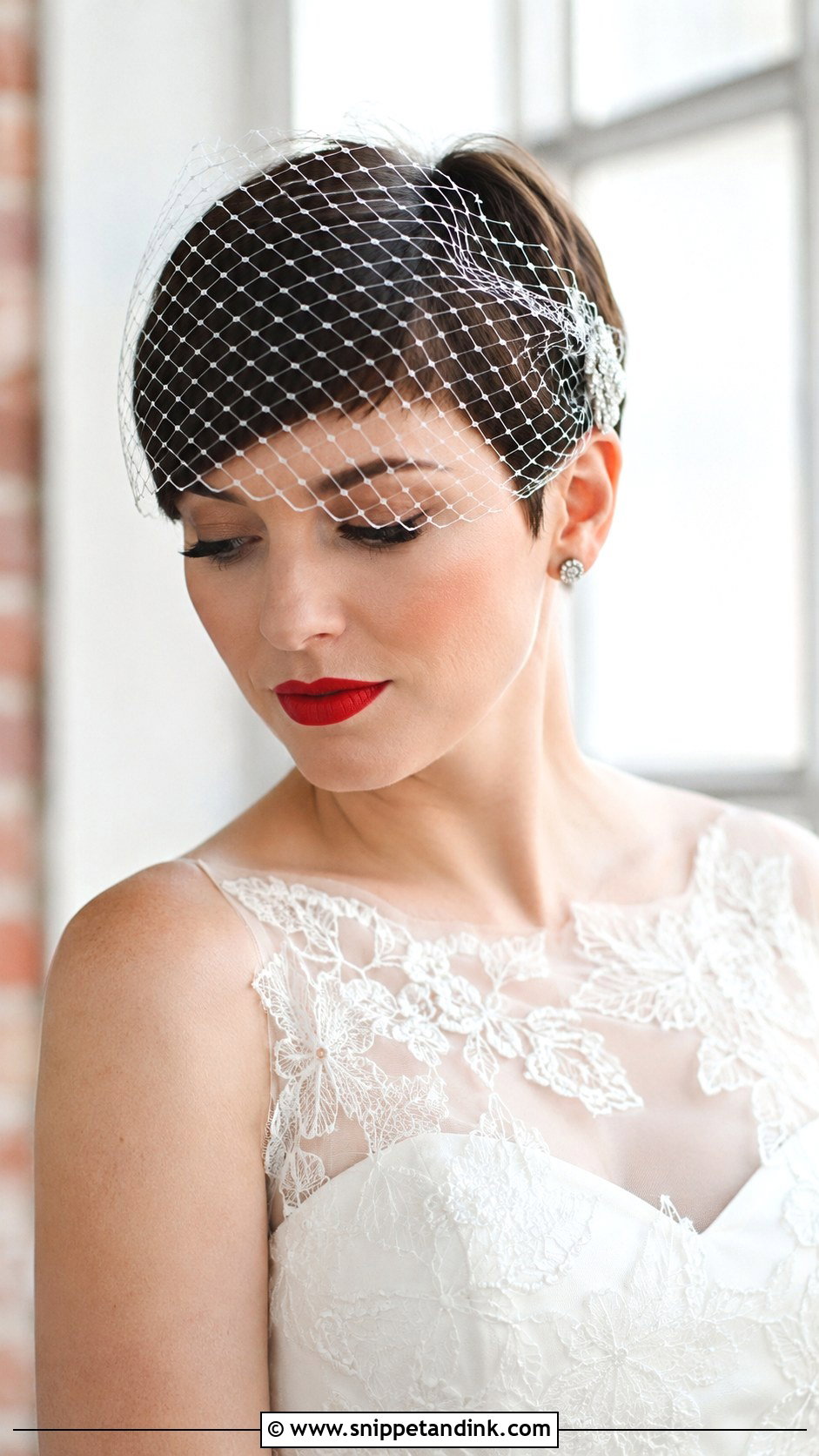 Short Hair with Birdcage Veil - Snippet and Ink - 30 Short Hair Wedding Ideas