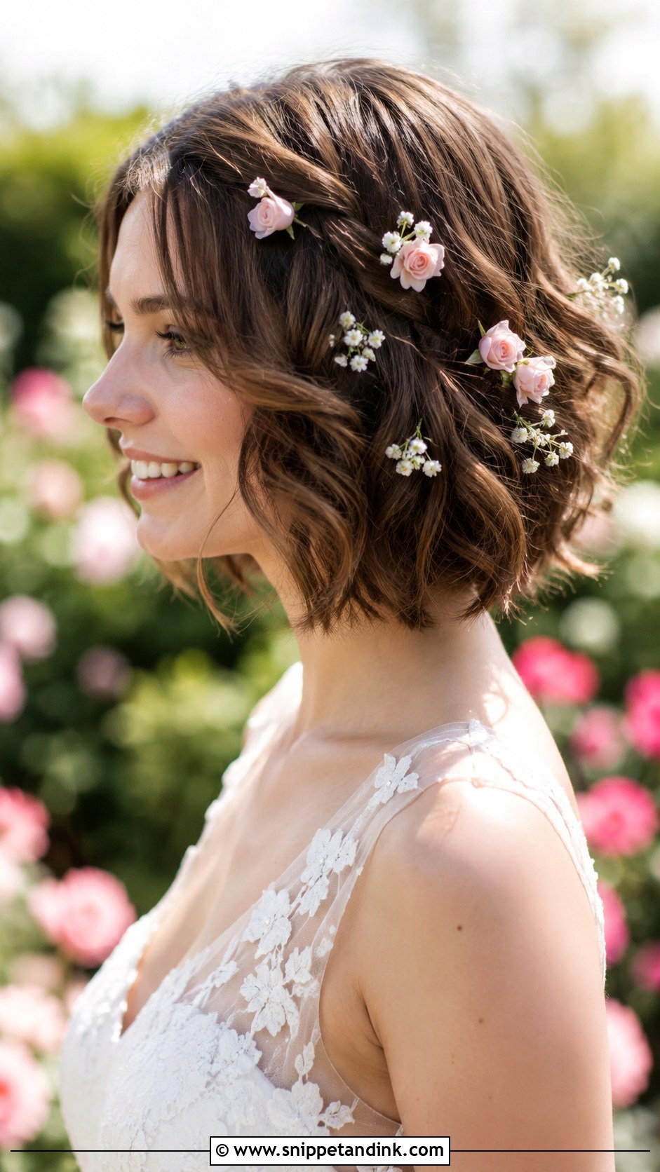 Short Hair with Floral Pins - Snippet and Ink - 25 Hairstyle for Wedding Short Hair Ideas
