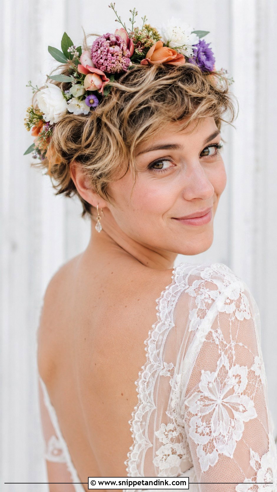 Short Hair with Flower Crown - Snippet and Ink - 20 Hair Styles for Short Hair Wedding Ideas