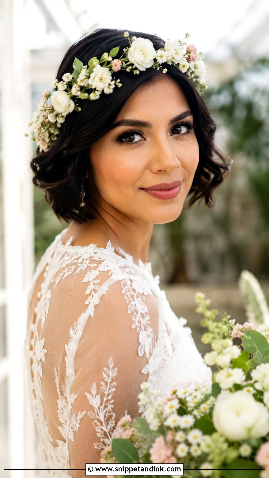 Short Hair with Flower Crown - Snippet and Ink - 25 Short Hair Styles for Wedding