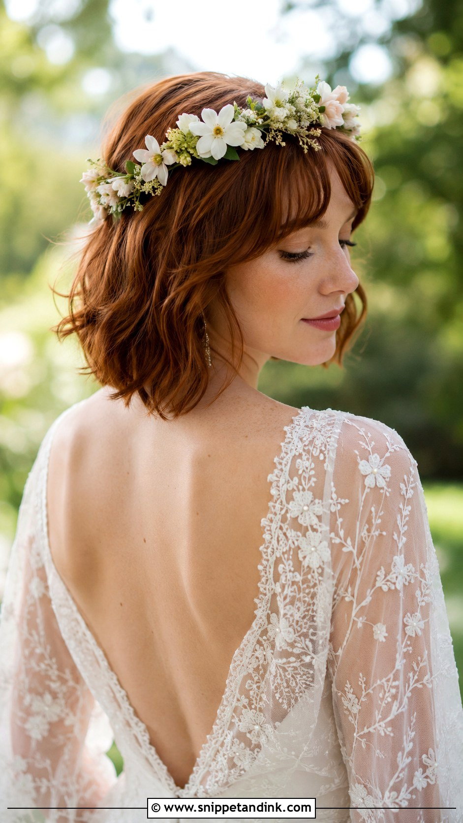 Short Hair with Flower Crown for Wedding - Snippet and Ink - 20 Hairdos for Short Hair Wedding