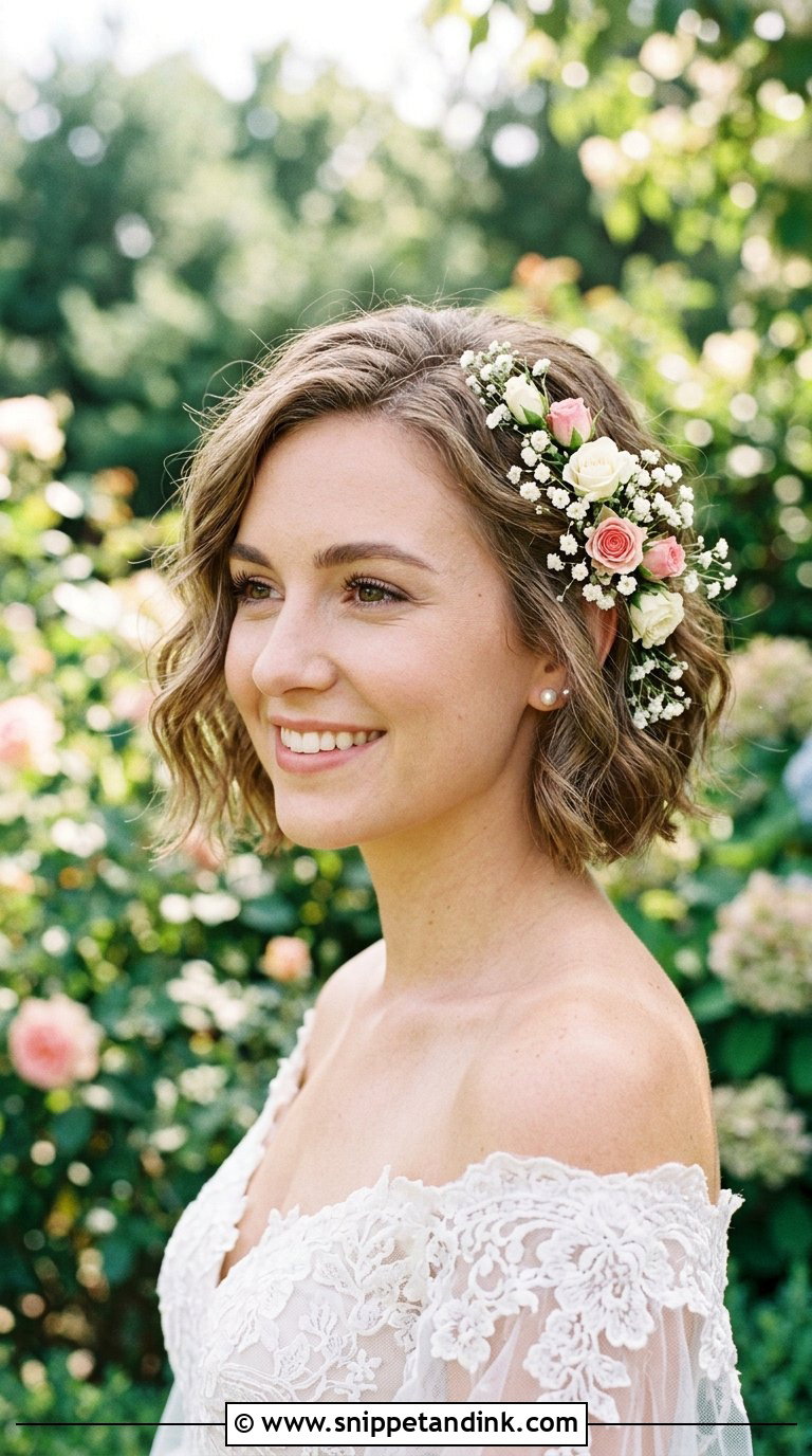 Short Hair with Fresh Flowers - Snippet and Ink - 20 Brides with Short Hair Ideas