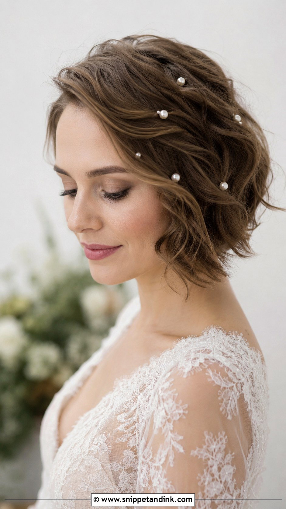 Short Hair with Pearl Pins - Snippet and Ink - 25 Bride with Short Hair Ideas