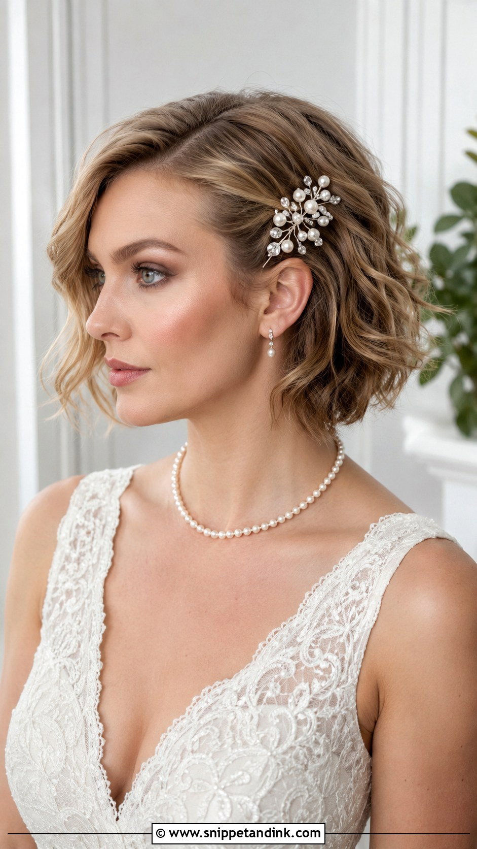 Short Hair with Pearl Pins - Snippet and Ink - 25 Hairstyle for Wedding Short Hair Ideas