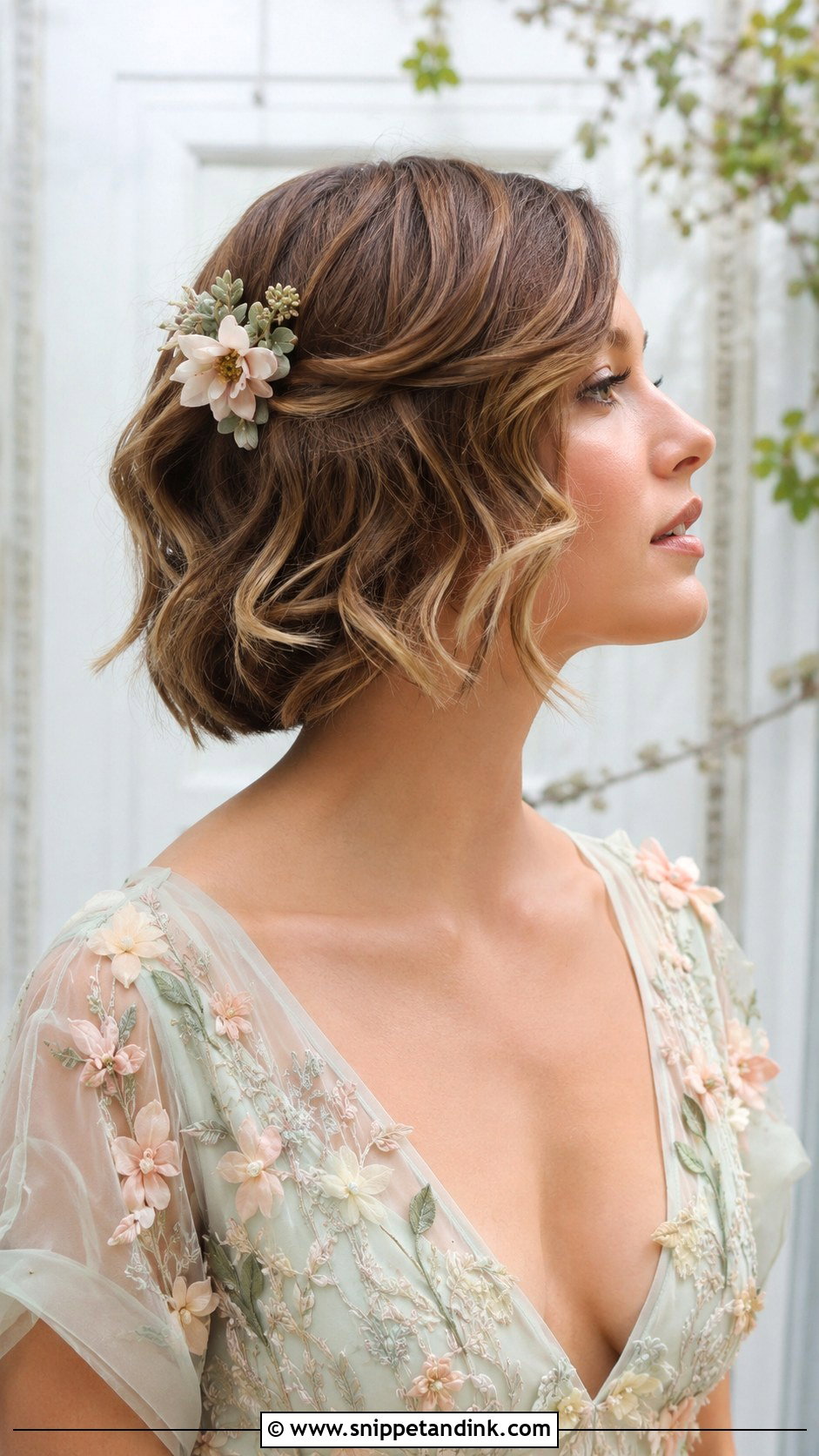 Short Hairstyle with Floral Hair Comb - Snippet and Ink - 25 Mother of the Bride Short Hair Ideas