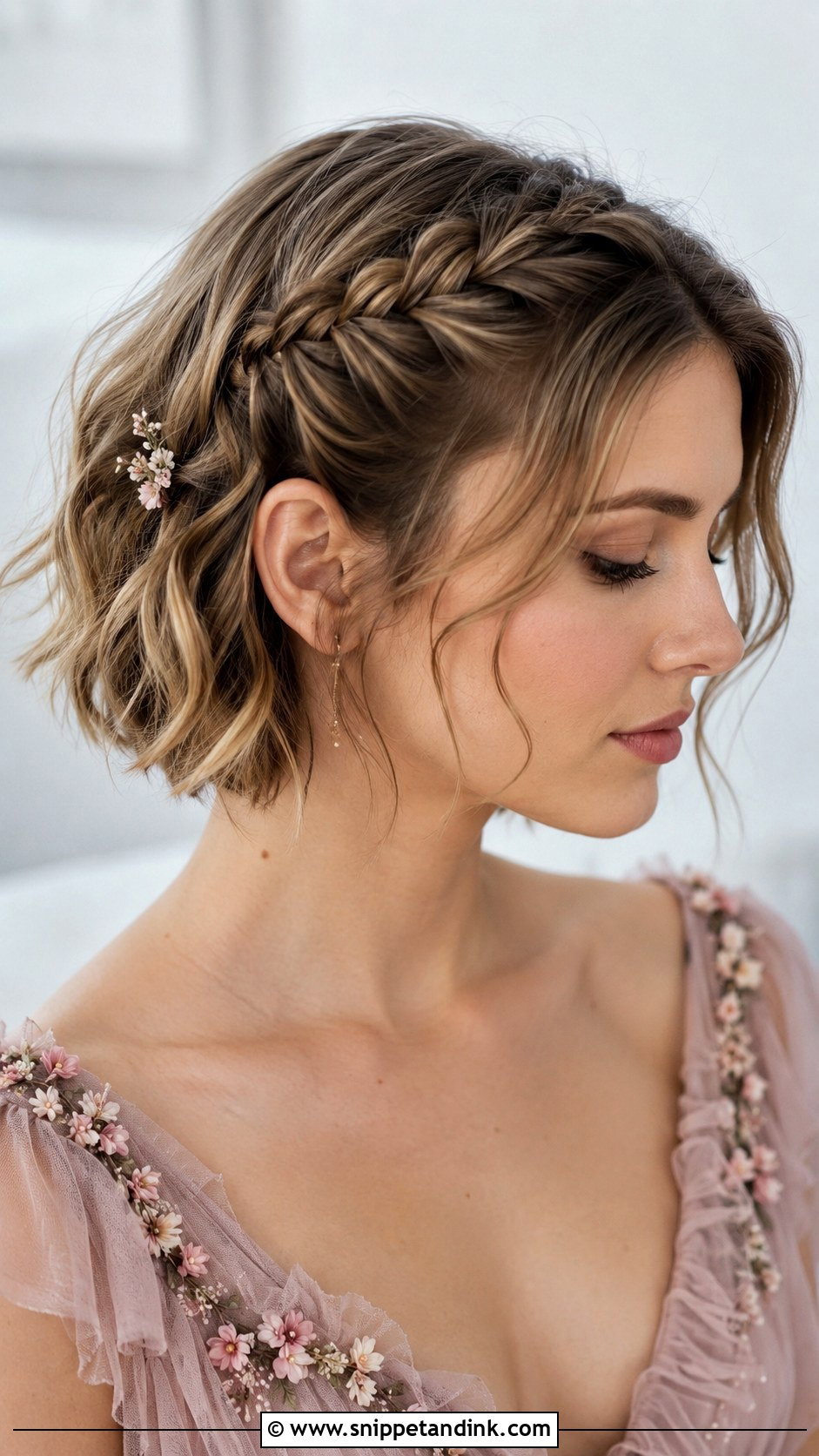Short Hairstyle with Side Braid Detail - Snippet and Ink - 25 Mother of the Bride Short Hair Ideas