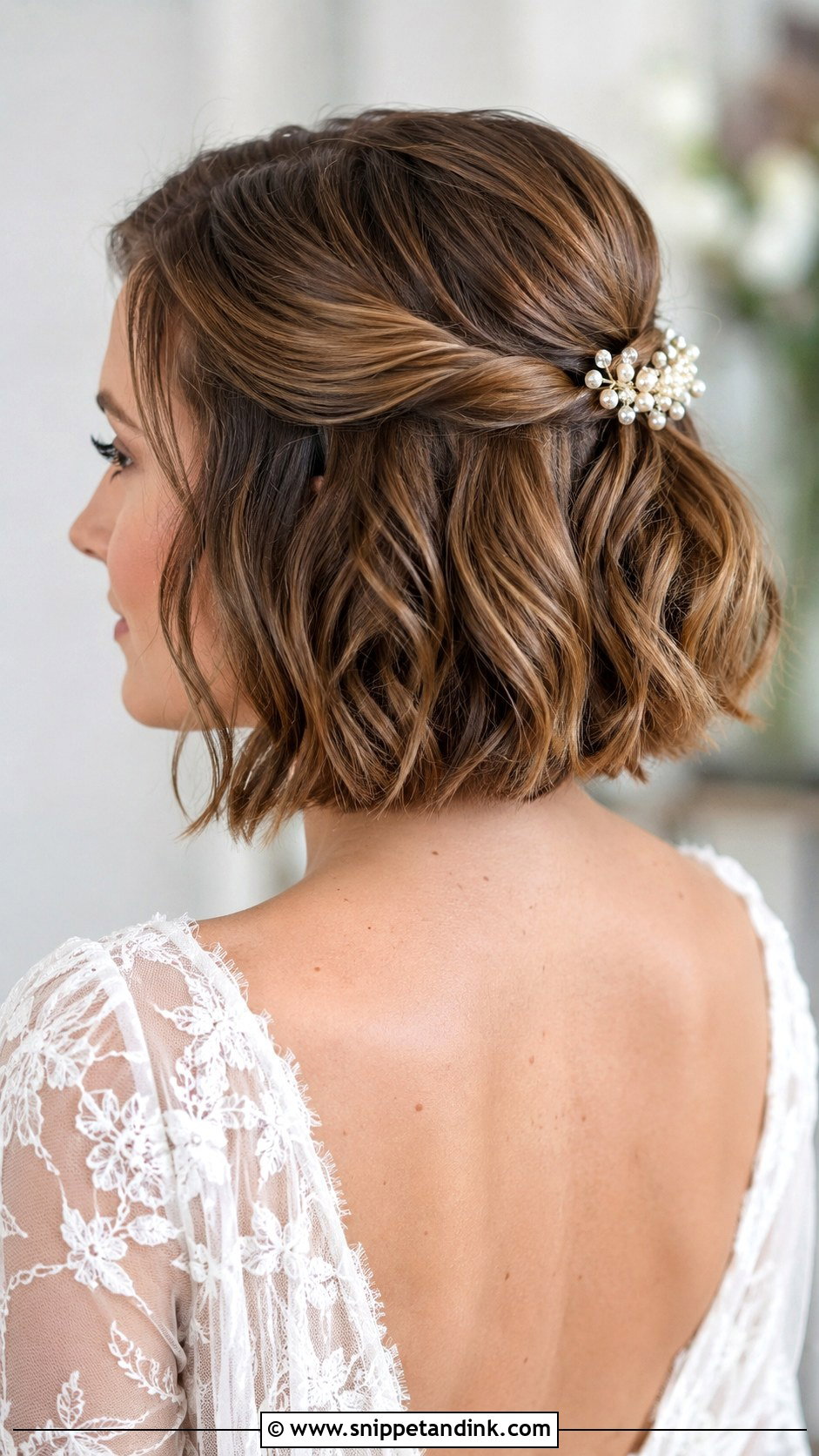 Short Half Up Bob For Wedding - Snippet and Ink - 15 Short Hair for Weddings Ideas