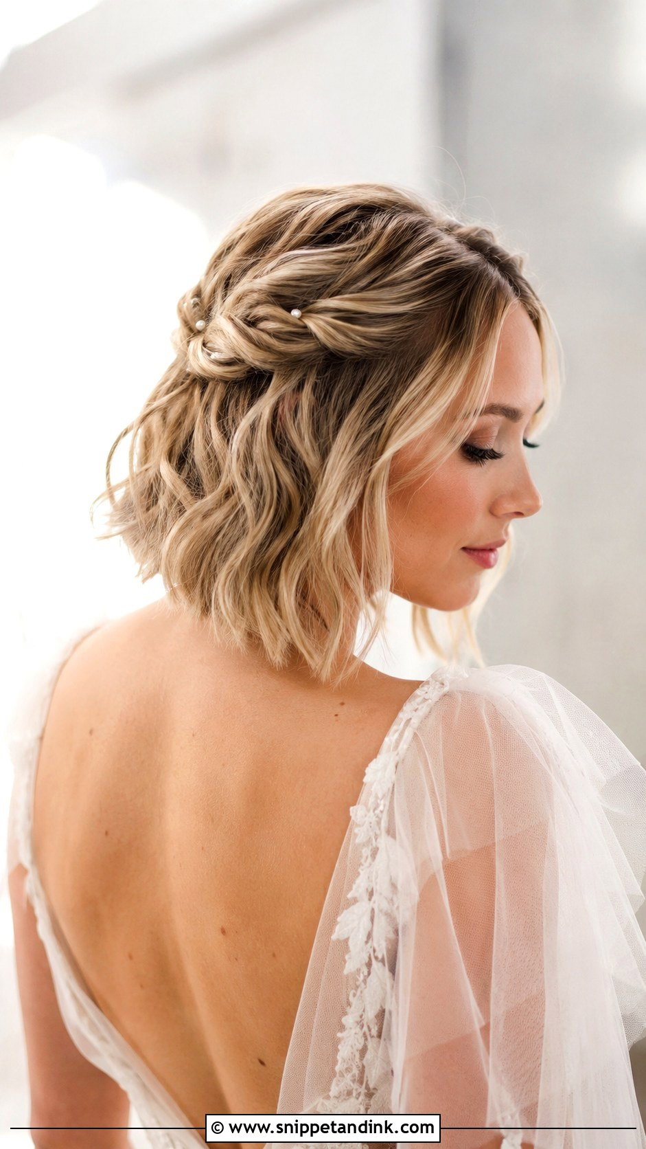 Short Half Up Wedding Hair - Snippet and Ink - 15 Short Hair Styling Wedding Ideas