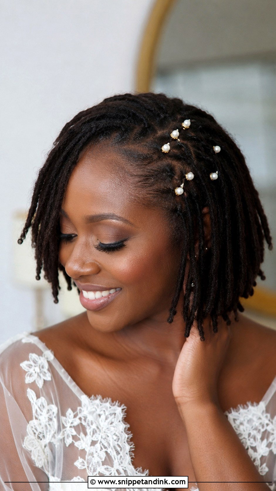 Short Locs Curly Wedding Hairstyle - Snippet and Ink - 15 Short Locs Wedding Hairstyles